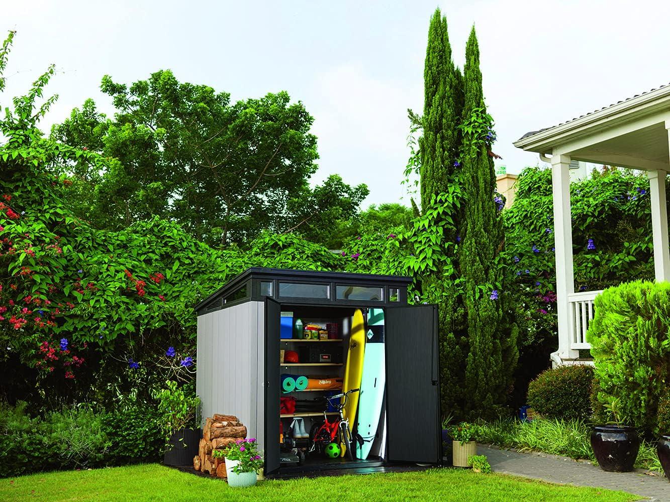 Gray Resin 7 x 7 Foot Outdoor Storage Shed with Windows