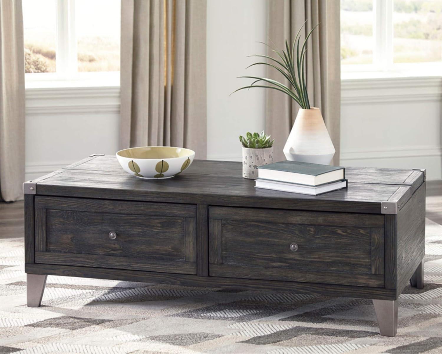 Dark Gray Rectangular Lift-Top Coffee Table with Storage