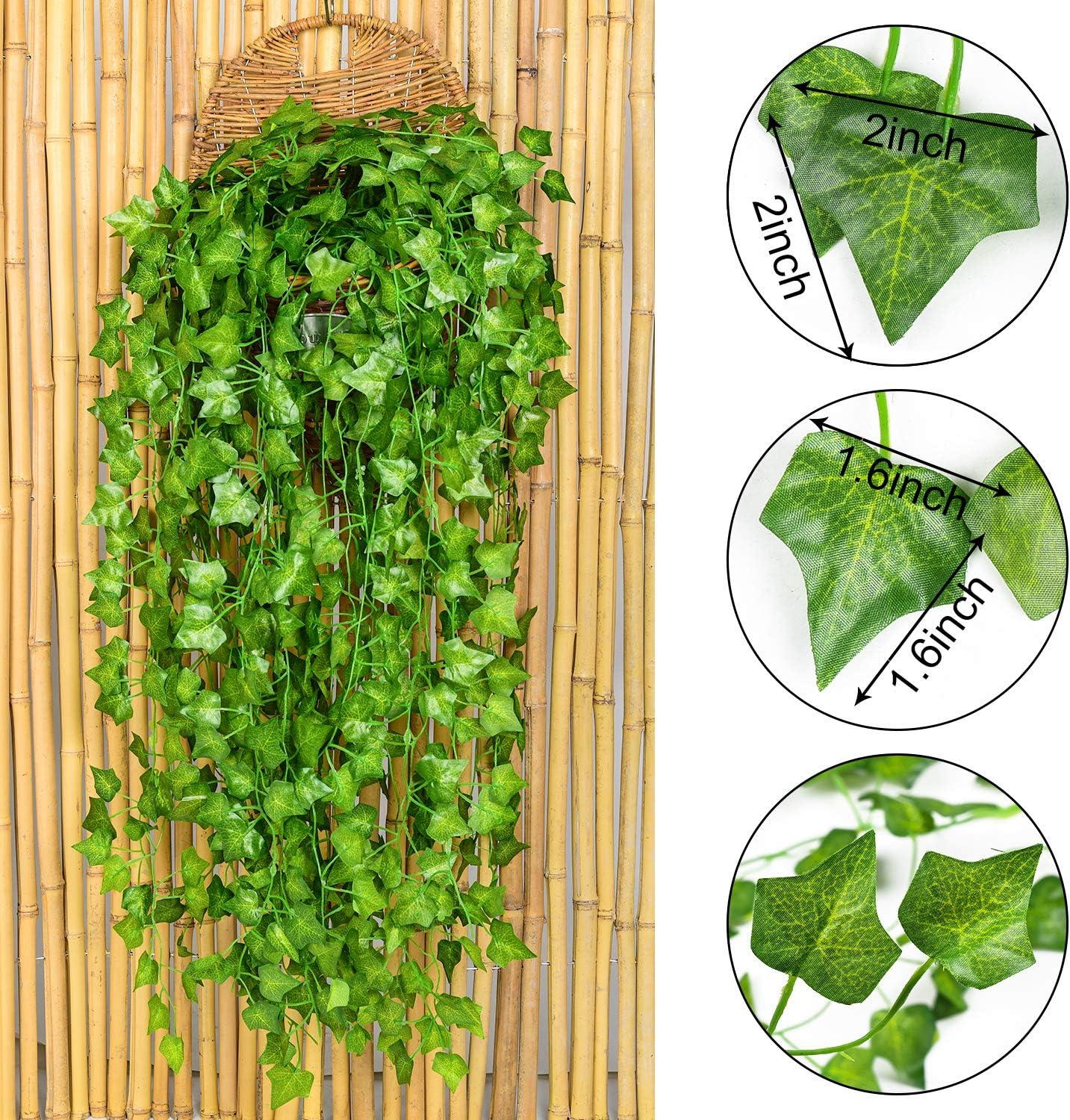 Morttic 84ft 12 Pack / 82 inch, Artificial Ivy Garland Fake Leaf Plants Vine, Hanging Leaves Garlands for Wedding Party Garden Kitchen Outdoor Greenery Wall Decor Green
