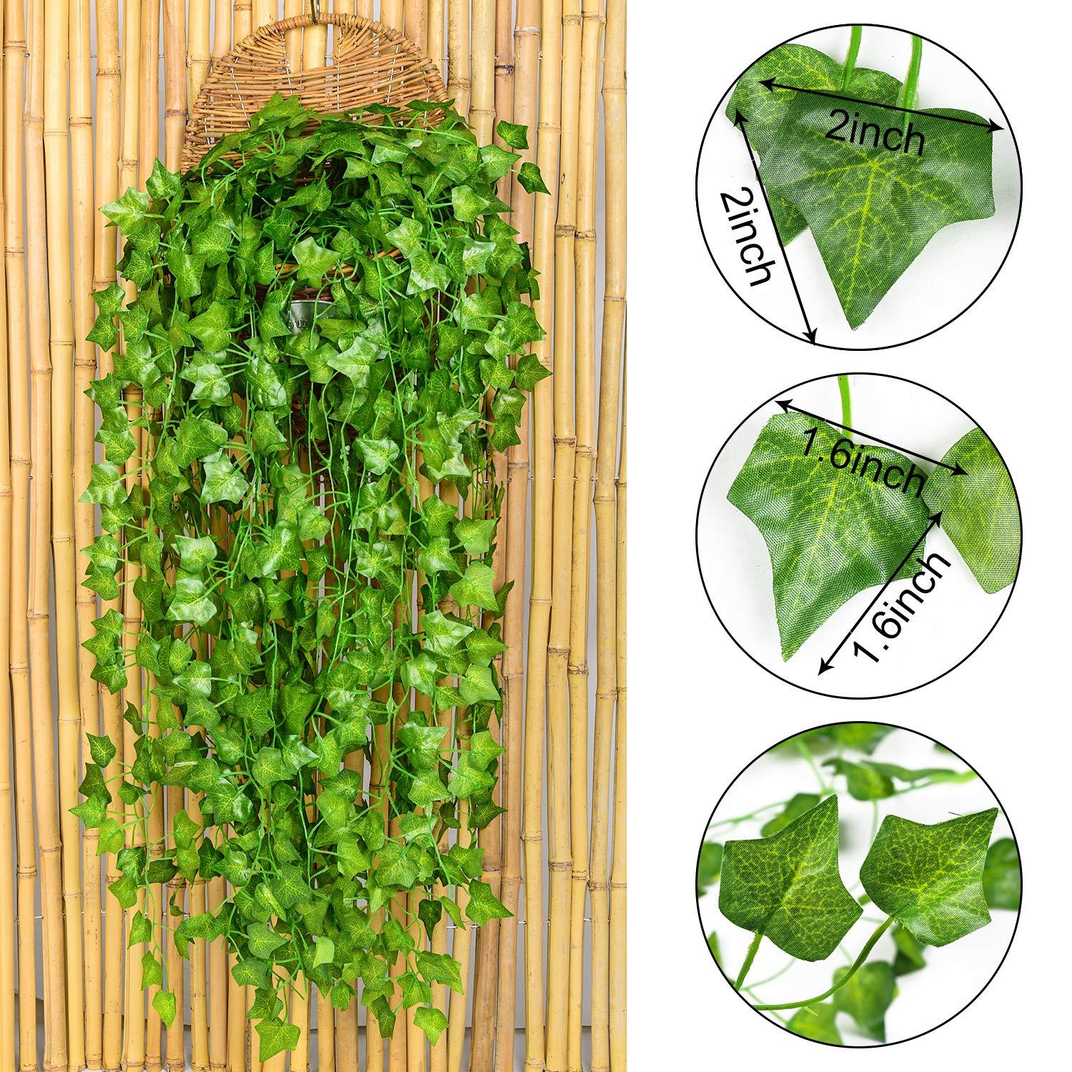 Morttic 84ft 12 Pack / 82 inch, Artificial Ivy Garland Fake Leaf Plants Vine, Hanging Leaves Garlands for Wedding Party Garden Kitchen Outdoor Greenery Wall Decor Green