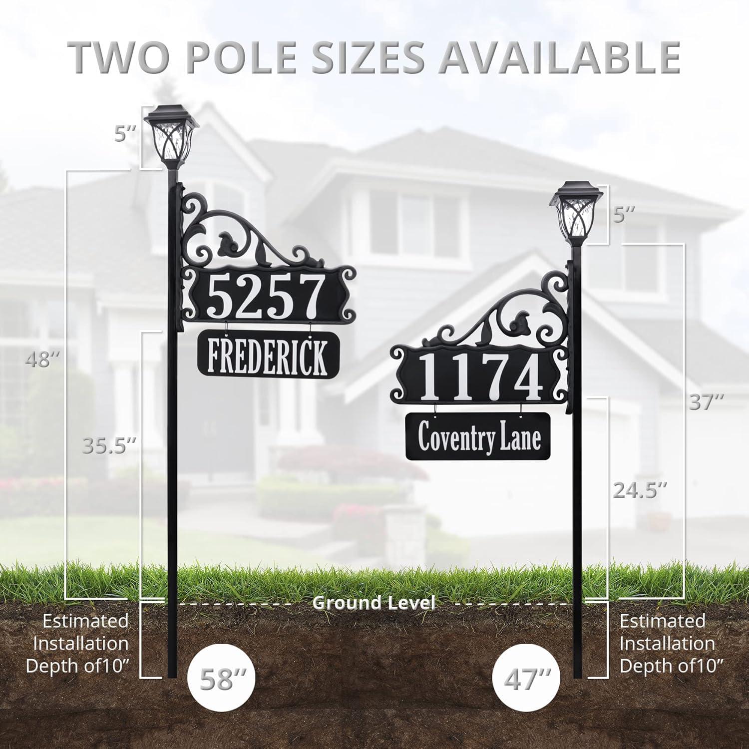 Address America Double-Sided Reflective Boardwalk Lawn Address Sign With Name Rider And LED Solar Light on 58" Pole