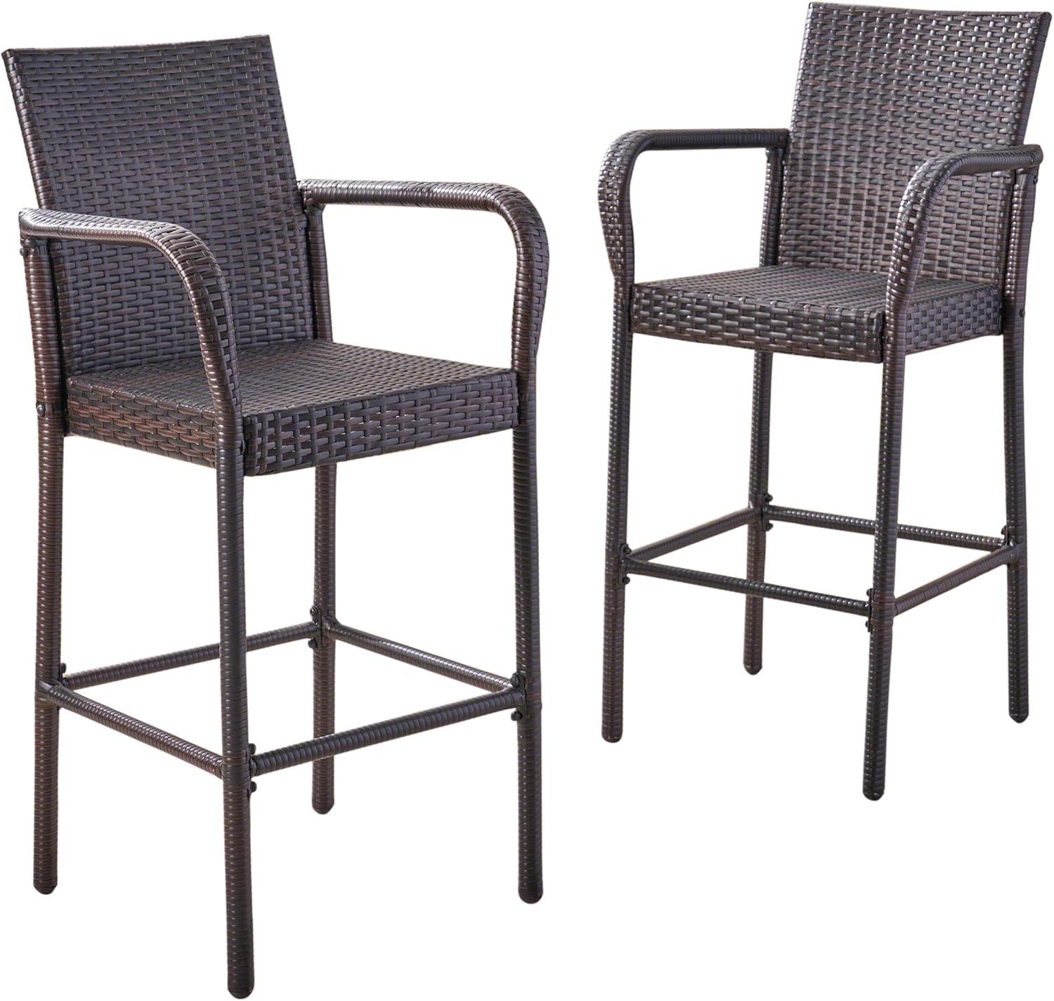 Stewart 30-Inch Outdoor Brown Wicker Barstool (Set of 2)