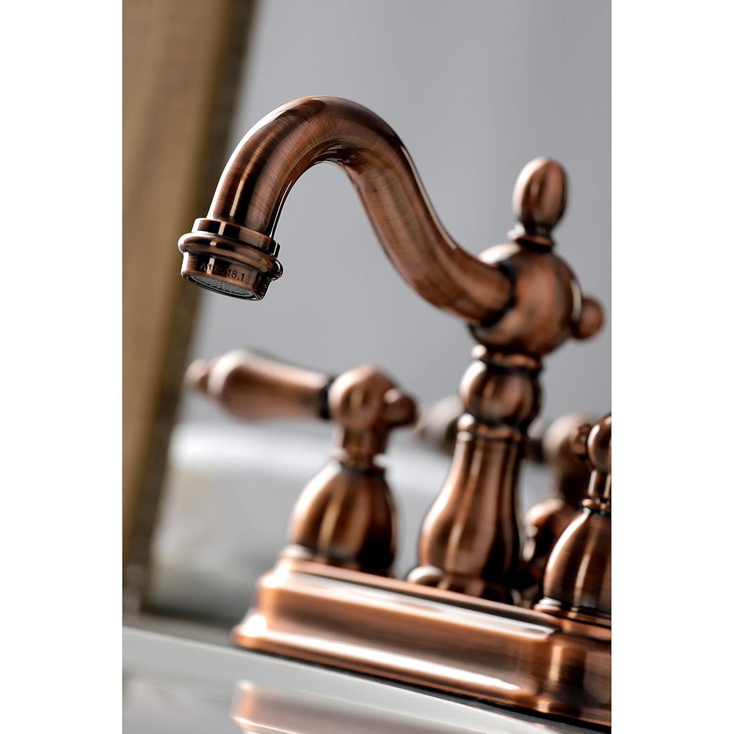Kingston Brass Heritage Two-Handle 3-Hole Deck Mount 4" Centerset Bathroom Faucet with Plastic Pop-Up