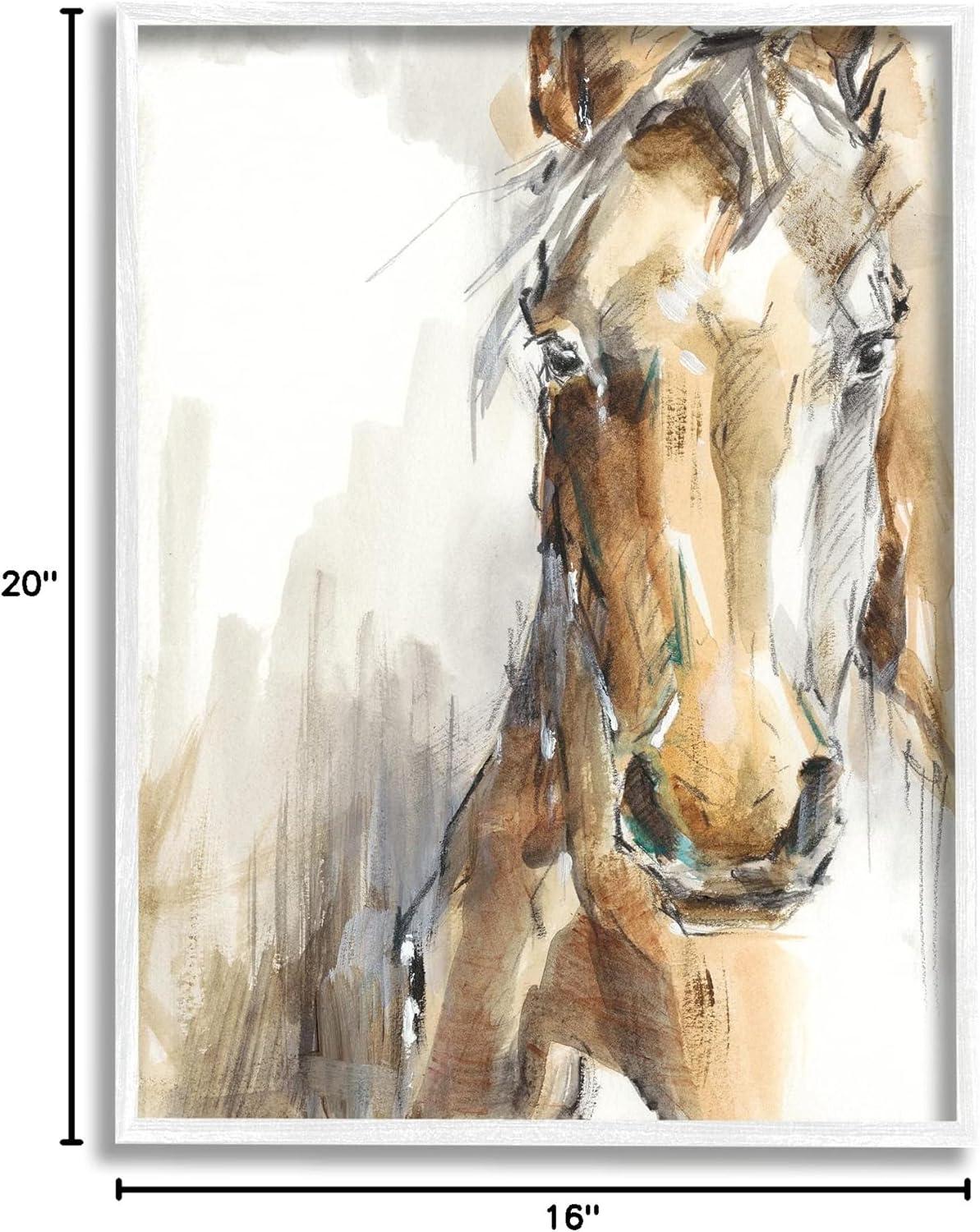 White Framed Horse Portrait Watercolor Canvas Art, 16 x 20