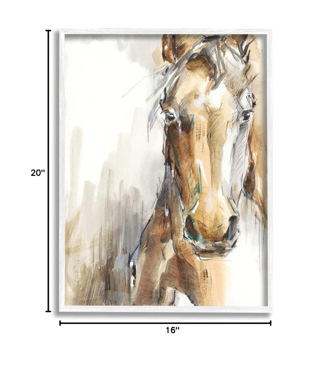 White Framed Horse Portrait Watercolor Canvas Art, 16 x 20