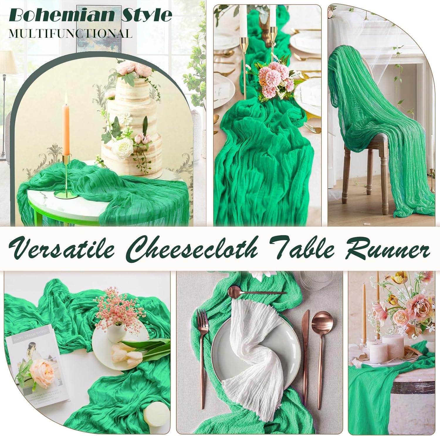 Mint Green Cheesecloth Table Runner 6 Pack 35" Boho Gauze Runner 120 inches Long Tablecloth Runner Rustic Sheer Fabric Bulk for Baby Shower Wedding Bridal Birthday Party Table Decorations