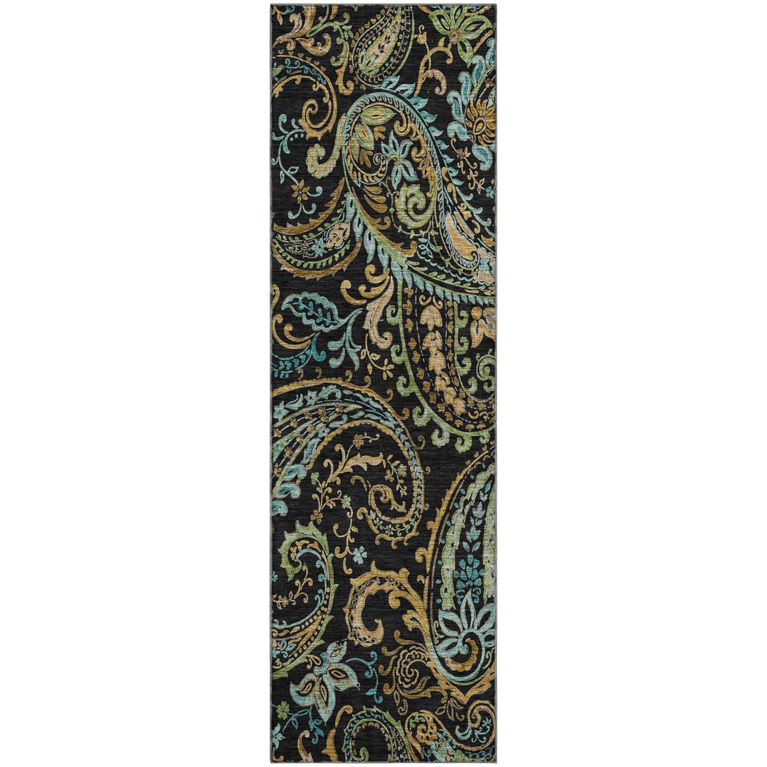 Addison Rugs Mayfield Washable Transitional Paisley Black Runner Rug, 2'3" x 7'6"