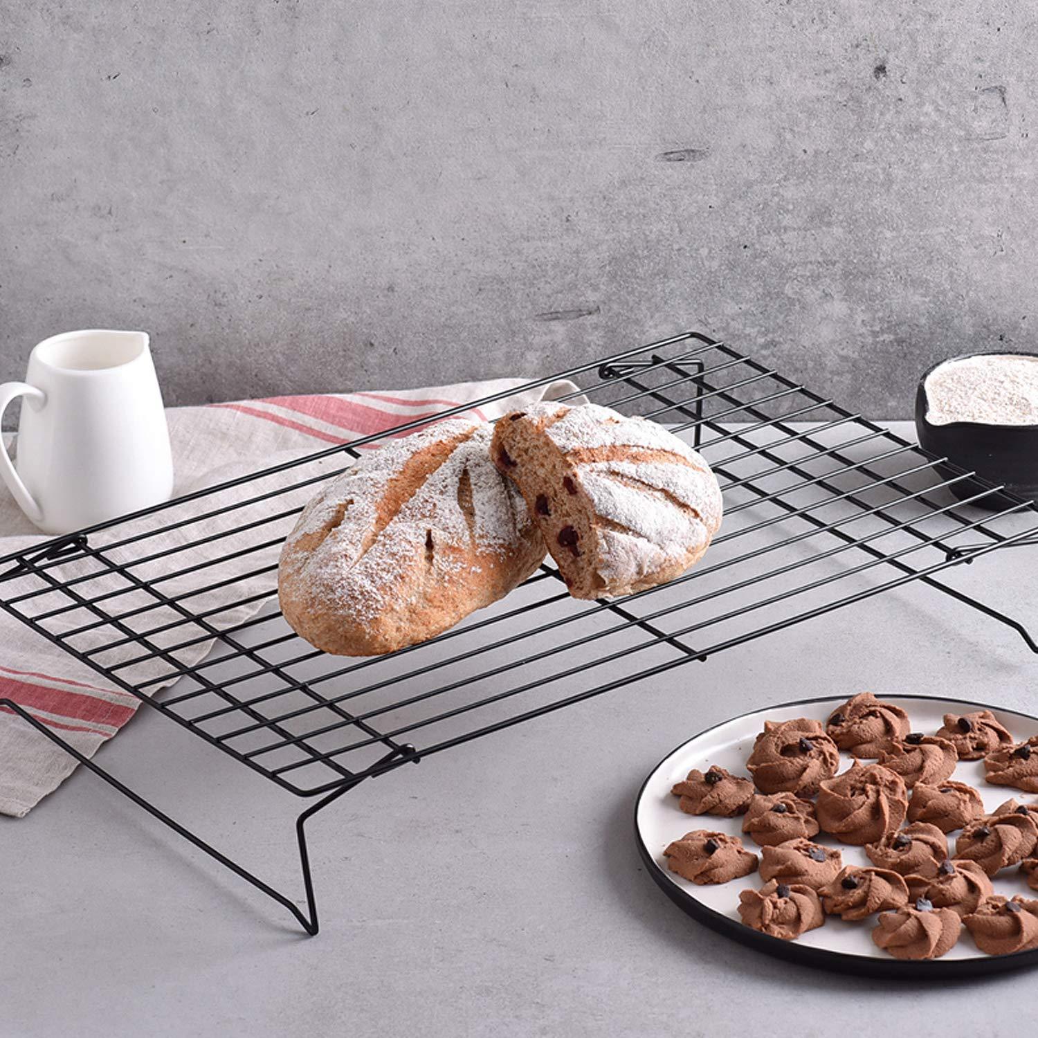 Duslogis Stainless Steel Baking Rack 3-Tier Stackable Cooling Rack Set for Baking Cooking Grilling - 15.7” x 9.8” - Black
