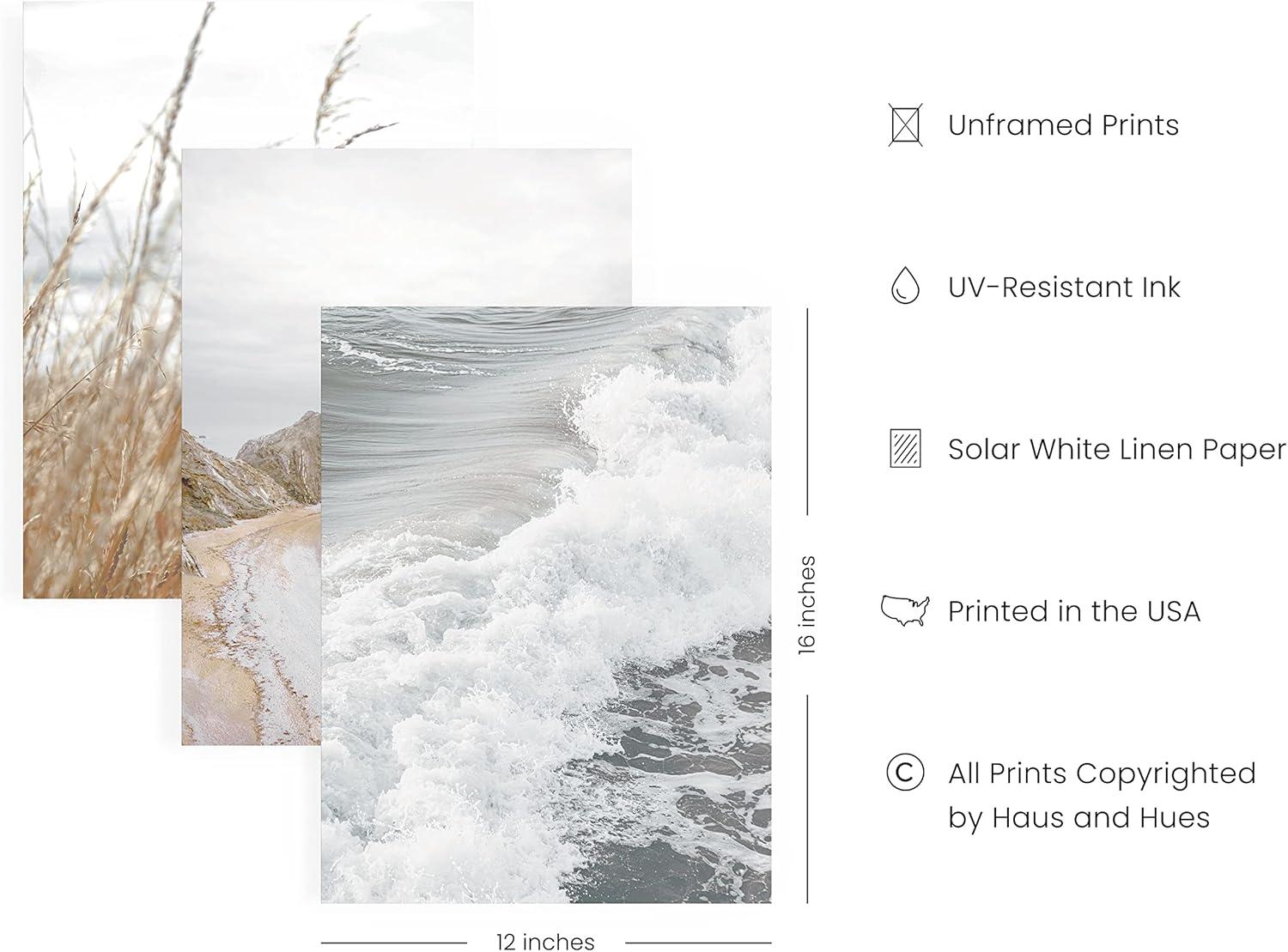 Haus and Hues Beach Pictures Wall Art - Set of 3 Nautical Wall Prints Ocean Pictures For Wall Serene Artwork Coastal Pictures Wall Art Ocean Posters of Beach Scenes Relaxing Wall Art (12x16, Unframed)