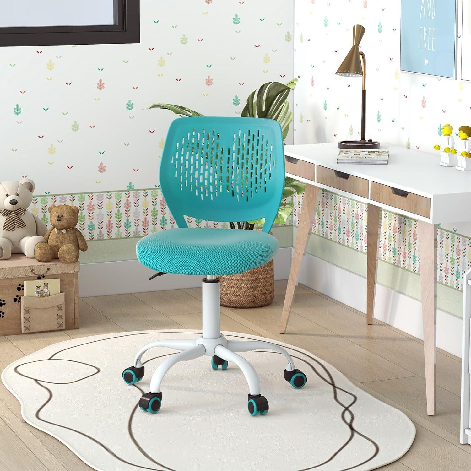 Turquoise Armless Mesh Swivel Task Chair for Kids