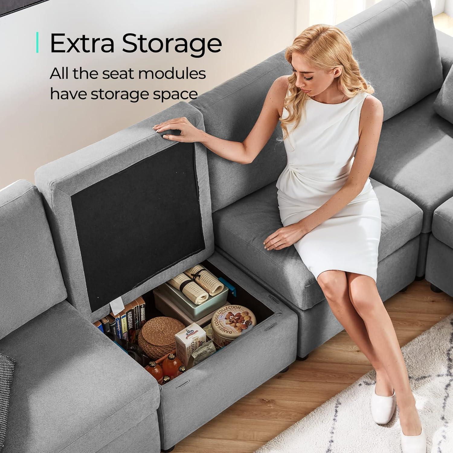 LINSY HOME Modular Couches and Sofas Sectional with Storage, 4 Seat Sectional Sofa for Living Room, L Shaped Sectional Couch with Reversible Chaises, Light Gray