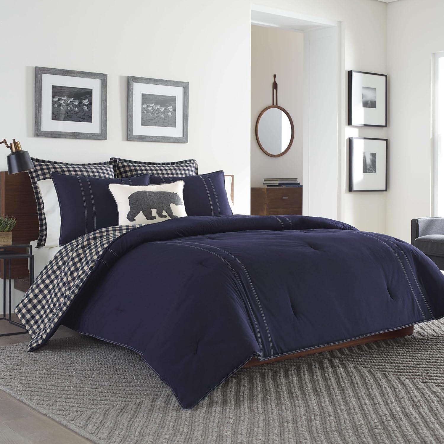 Kingston Navy Blue and White Cotton Euro Sham Set