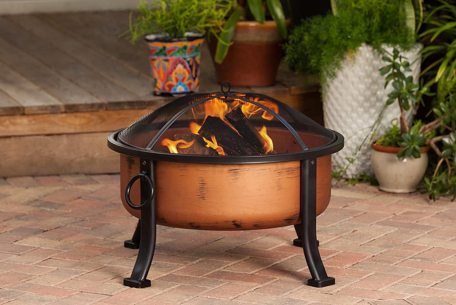 Fire Sense Lumina Firepit Copper Finish Fire Bowl Spark Screen & Screen Lift Tool Included-Round-24"