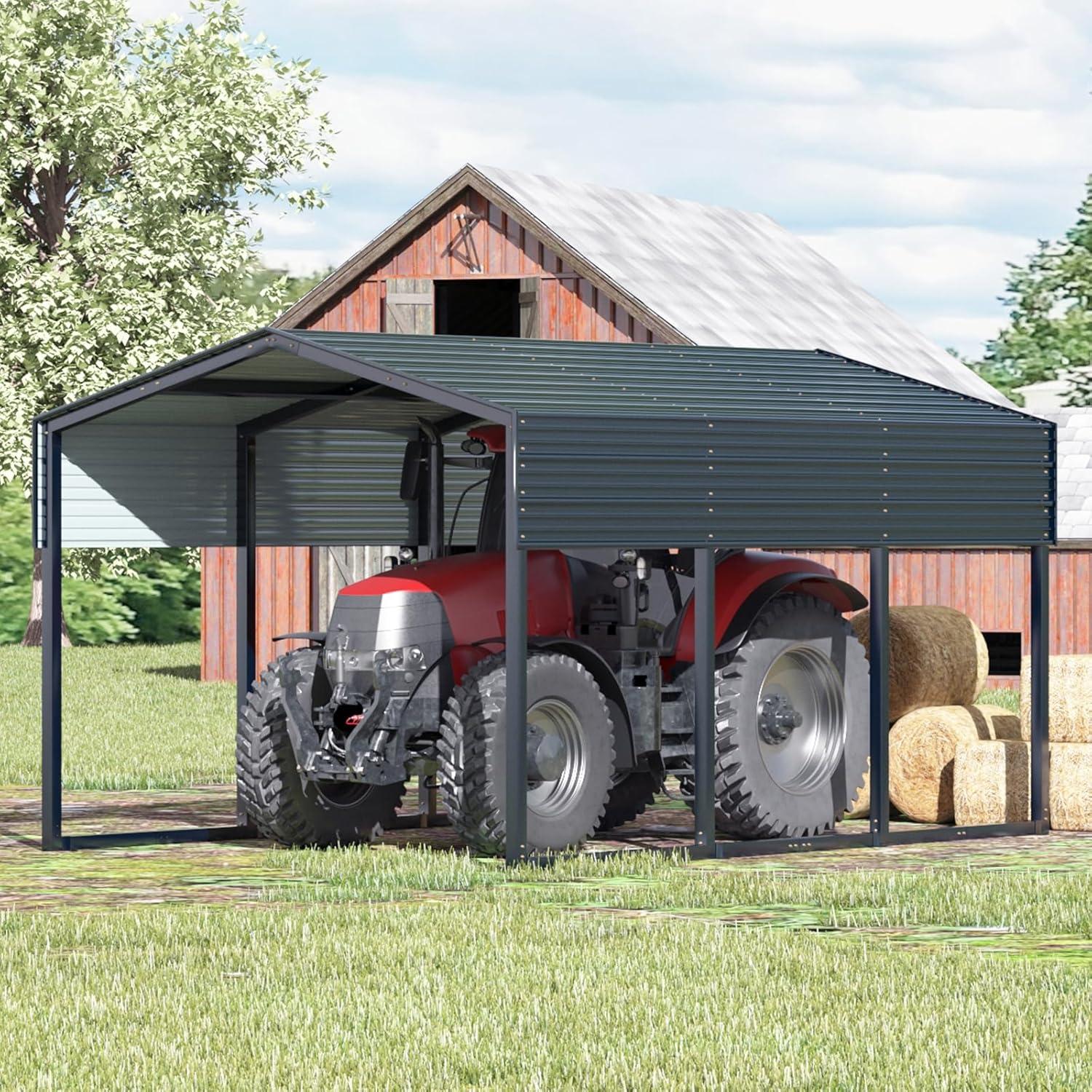 BVNECXP 10X15 Metal Carport Carports With Enhanced Base Heavy Duty Garage Outdoor Galvanized Car Shelter For Car, Boats And Truck