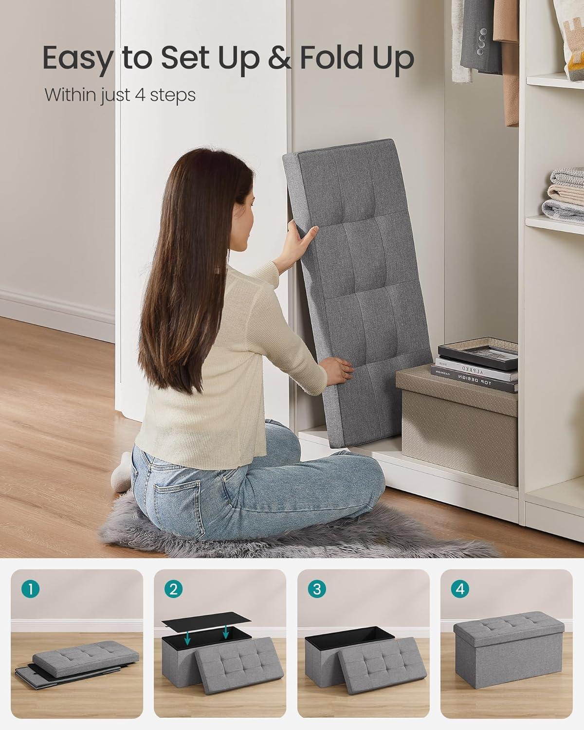 SONGMICS 30" Storage Ottoman Bench Hold up to 660lb Ottoman with Storage Light Gray