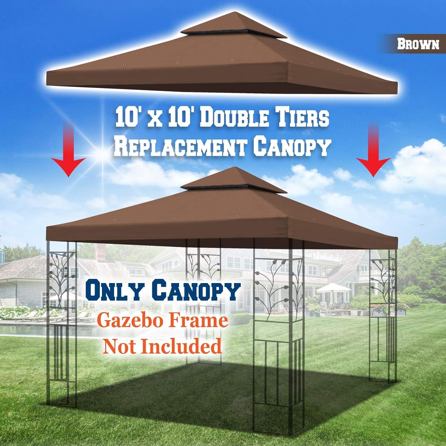 CuYeHt Canopy 10'X10' Replacement Gazebo Canopy top Patio Pavilion Cover Sunshade plyester Double Tiers-Brown