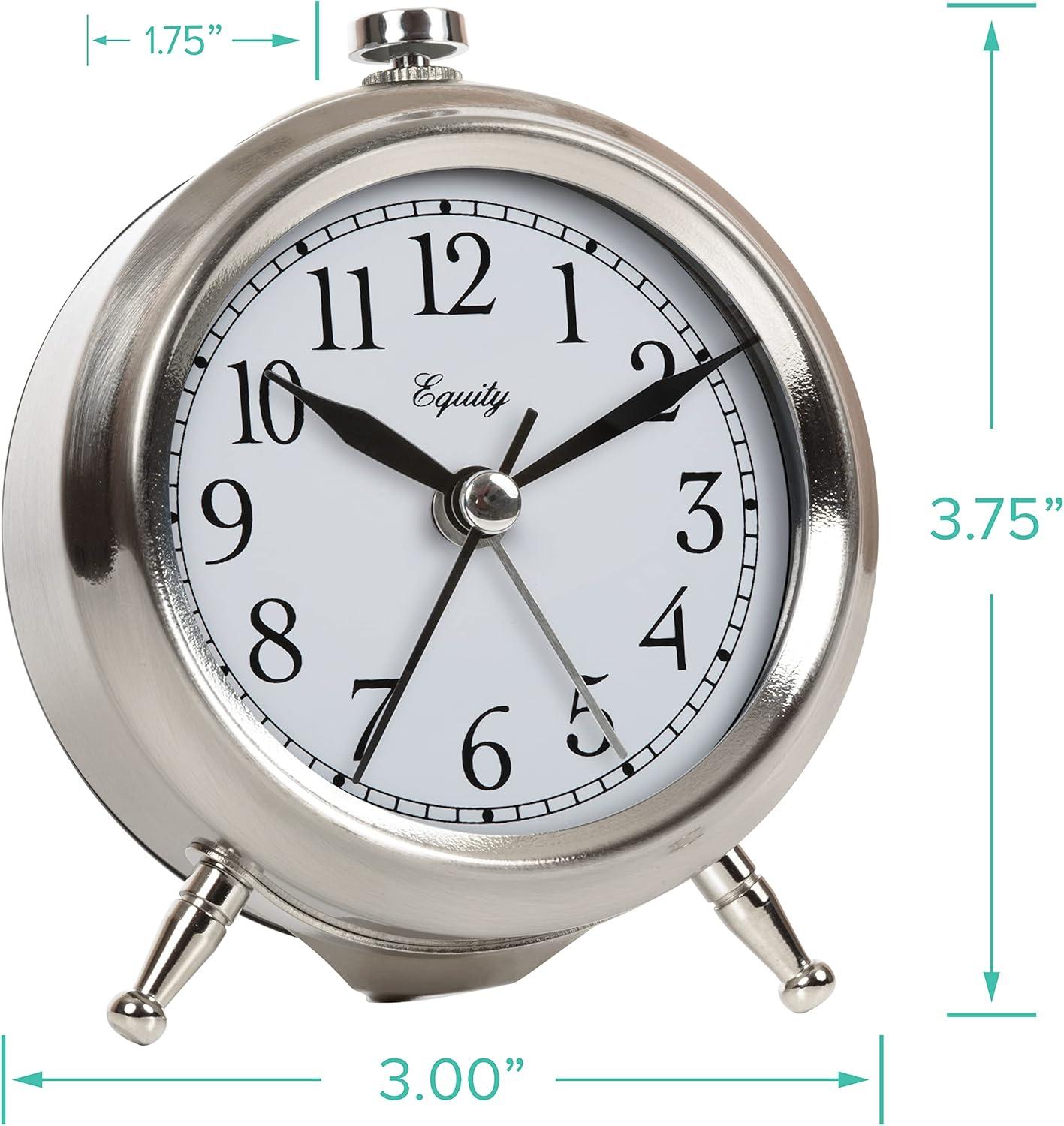 Equity 3.75" Small Metal Silver Quartz Analog Alarm Clock