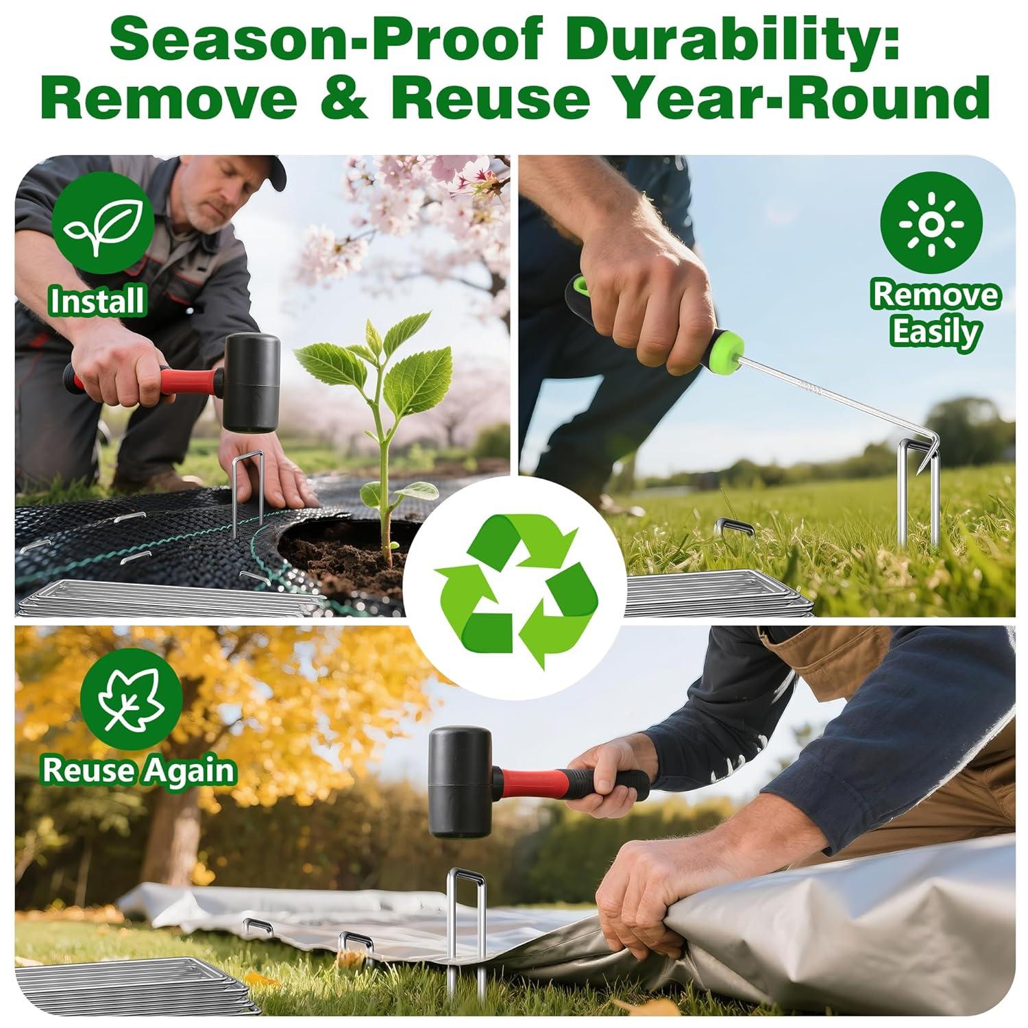 Amagabeli 6 Inch Galvanized Landscape Staples 50 Pack 11 Gauge Garden Stakes Sod Pins Anti-Rust Fence Stakes for Weed Barrier Fabric Ground Cover Dripper Irrigation Tubing Soaker Hose