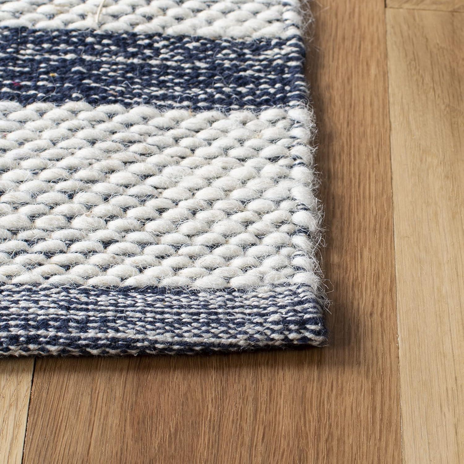 Striped Kilim STK514 Hand Woven Area Rug - Navy/Ivory - 3'x3' - Safavieh.