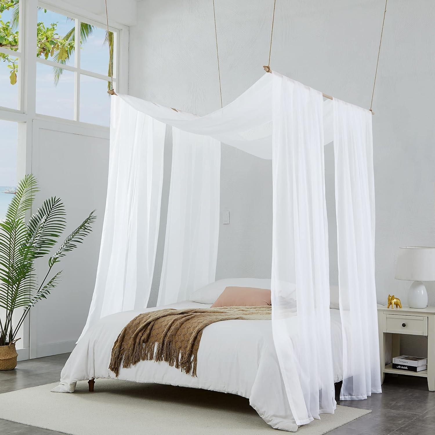 Warm Home Designs Bed Canopy Drapes Sheer White Bedroom Decoration Curtains, 55" x 144"