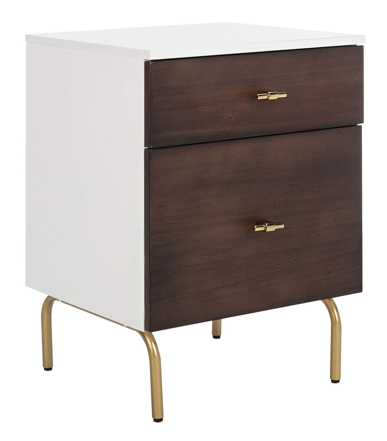 Genevieve 2 Drawer Nightstand - Walnut/White/Gold - Safavieh.