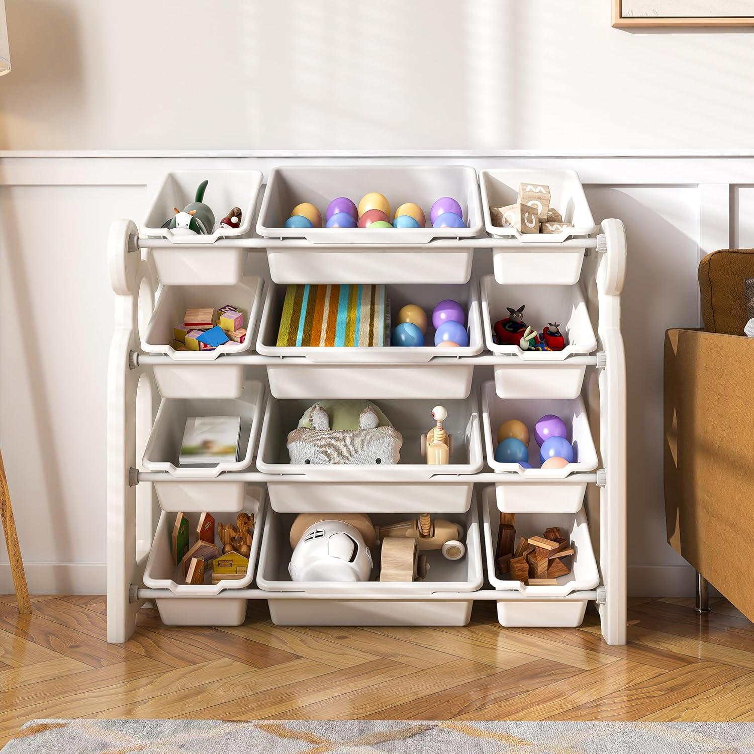 3-Tier Kids Toy Storage Organizer Shelf, Child Storage Cabinet with 6 Plastic Bins, Multi-Functional Nursery Storage Rack for Playroom Bedroom Living Room, Green