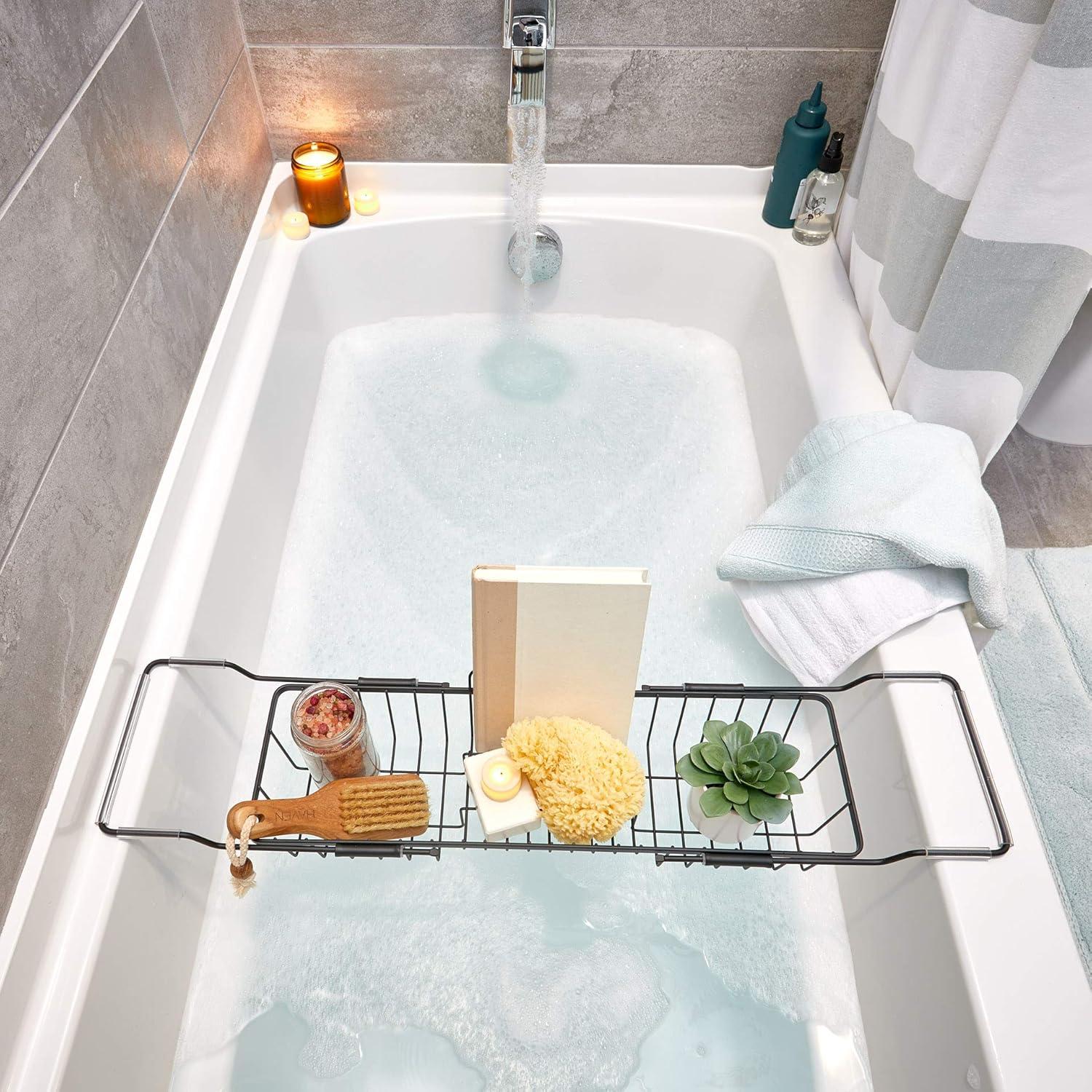 iDesign iDesign Everett Metal Adjustable Over the Tub Caddy 22.55" x 6.7" x 4.41", Matte Black