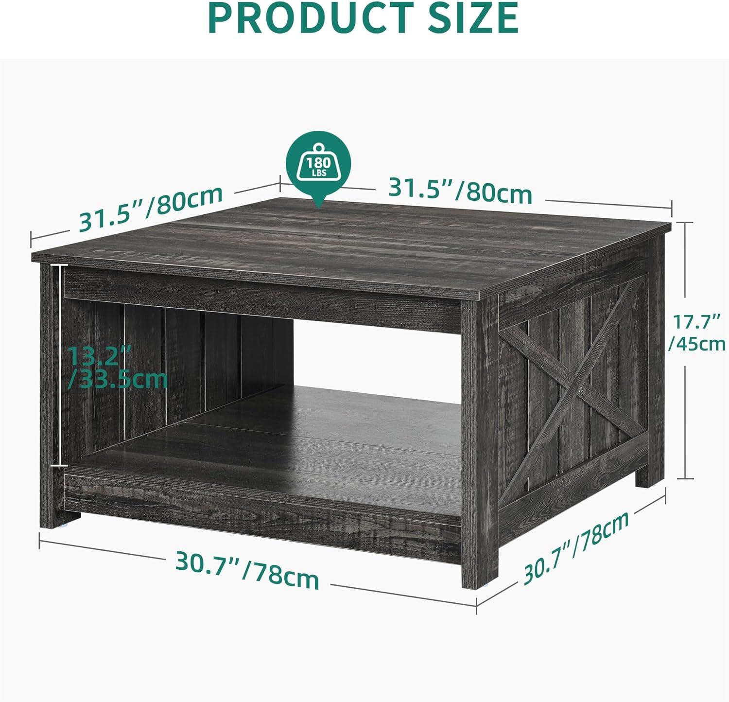 Dark Rustic Oak Square Coffee Table with Storage