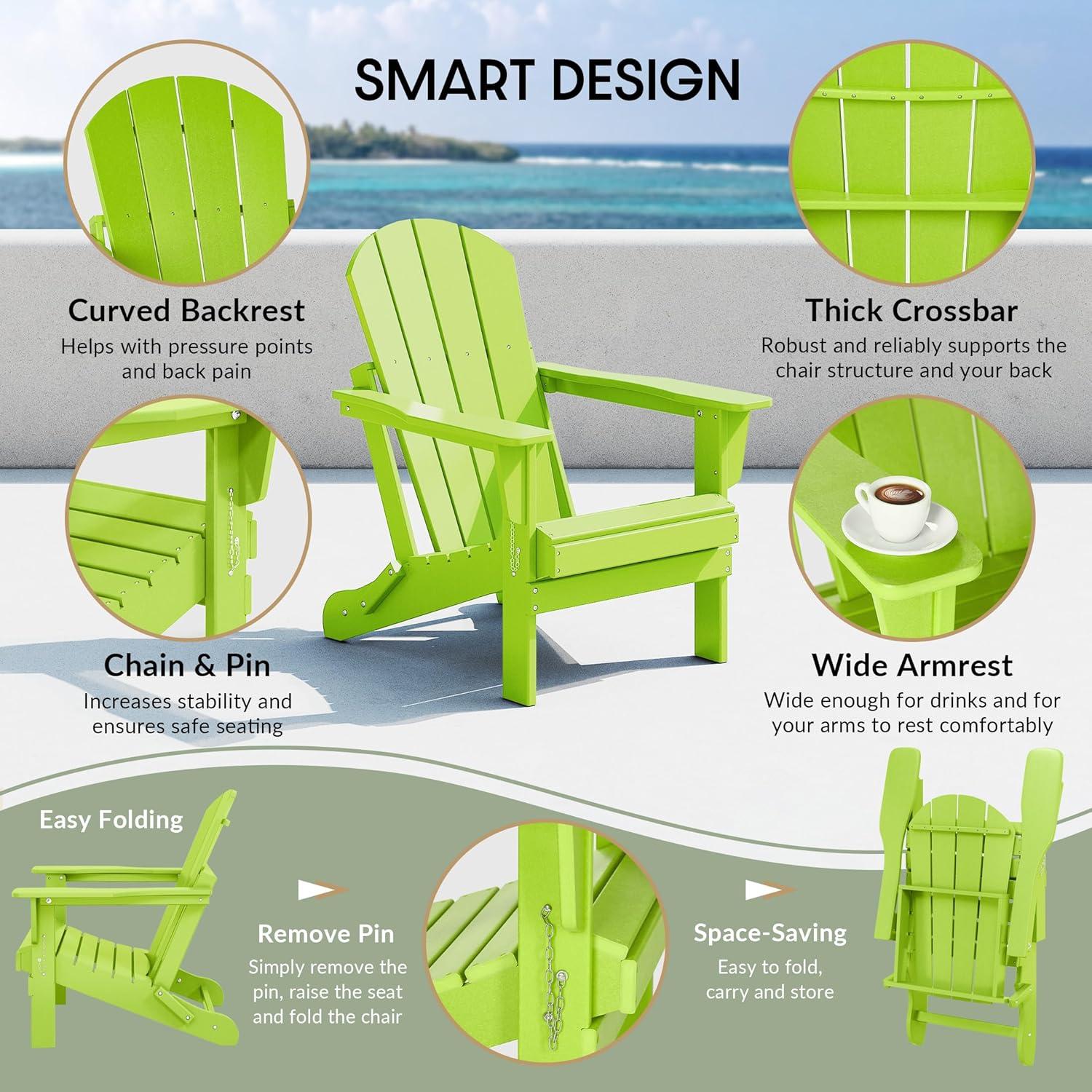 WestinTrends Malibu HDPE Outdoor Patio Folding Poly Adirondack Chair