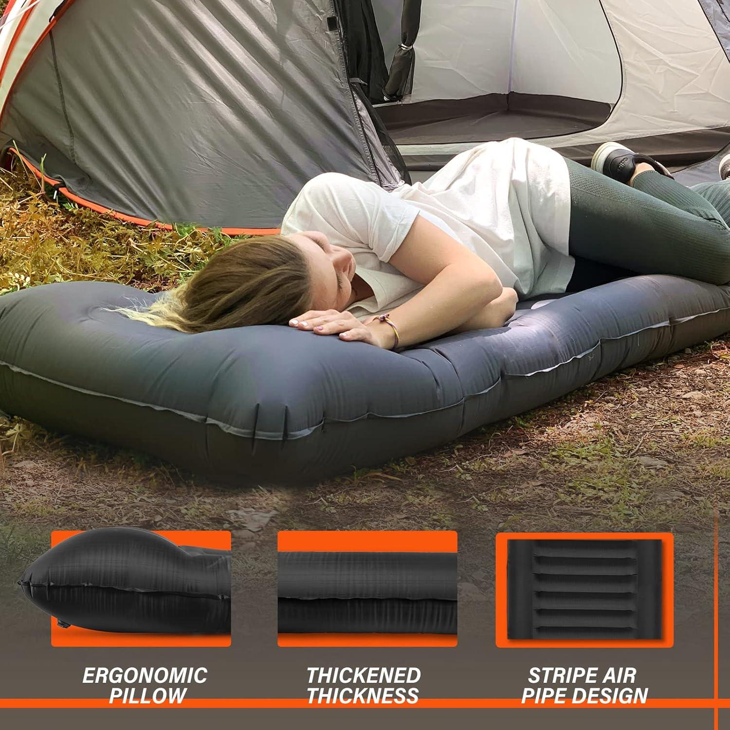 TOBTOS Inflatable Camping Sleeping Pad with Pillow, Thick 6 Inch Ultralight Sleeping Pad with Built-in Pump, Lightweight Sleeping Mat for Camping, Backpacking, Hiking, Tent (Grey)
