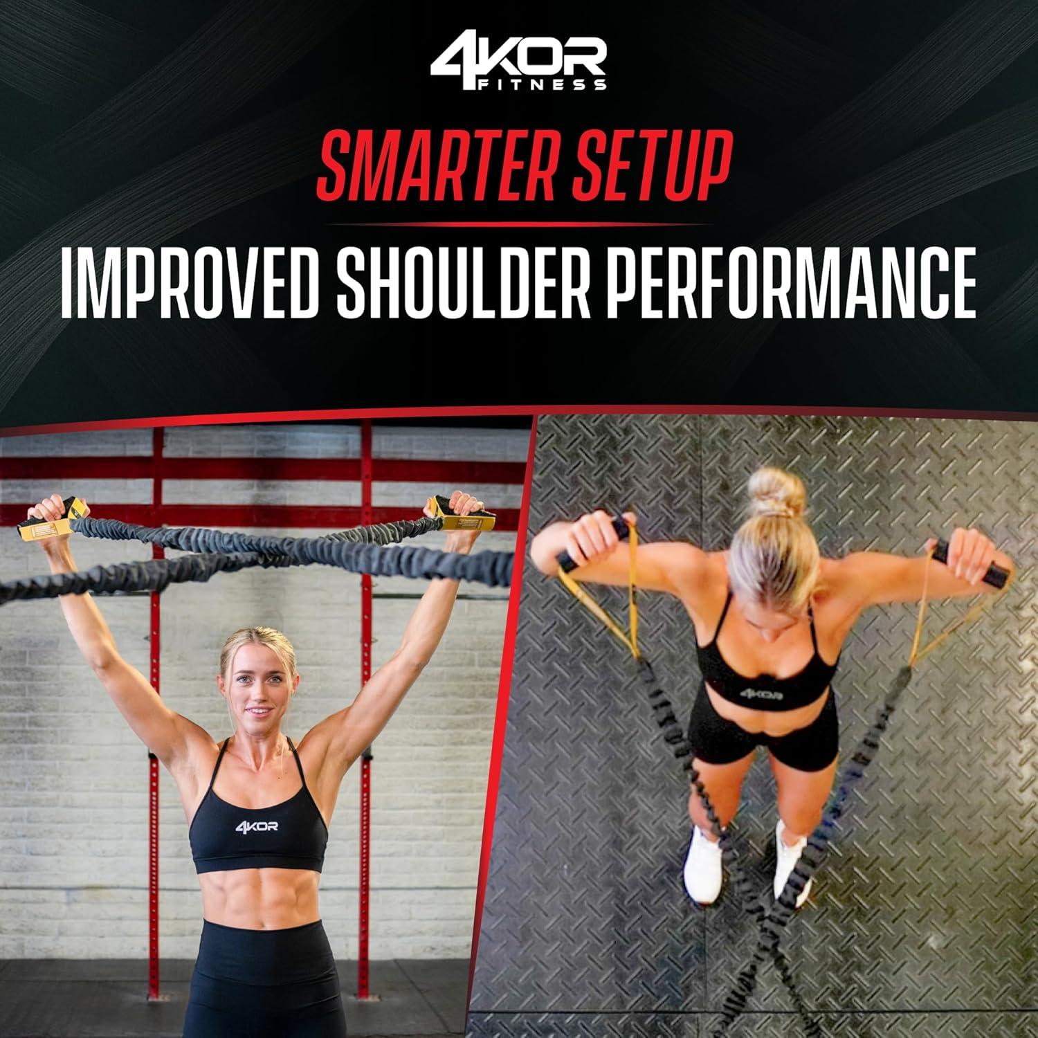 4KOR Cross Anchor Shoulder Performance Training System. Resistance Cords with Handles and Dynamic Workout Guide. Exercise Bands with Nylon Sleeves, Rubber Grips, and Carry Bag for Rehab and Strength