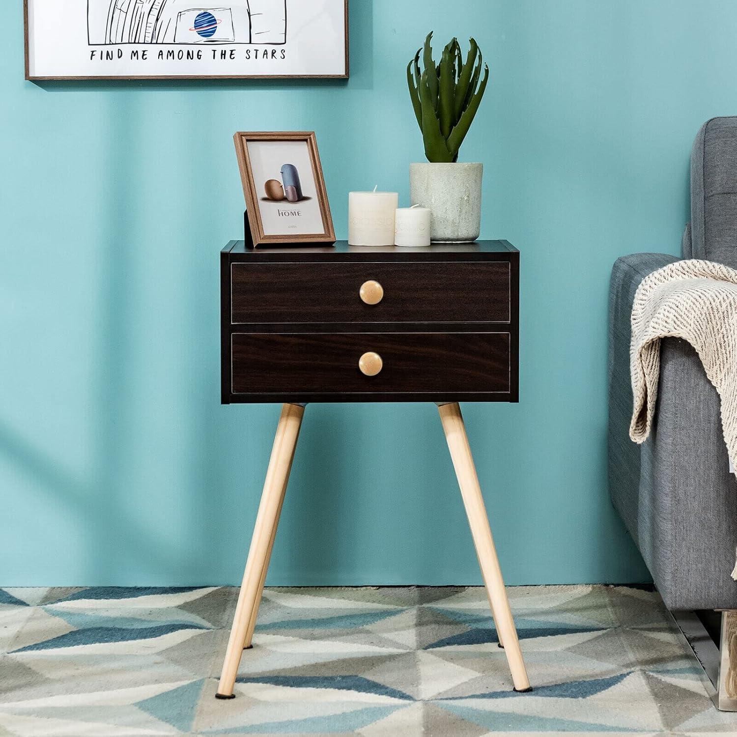 Nightstand W/2 Drawers For Bedroom Living Room Small Spaces Modern Home Furniture Simple Natural Legs Storage End Side Tables (1, Natural)