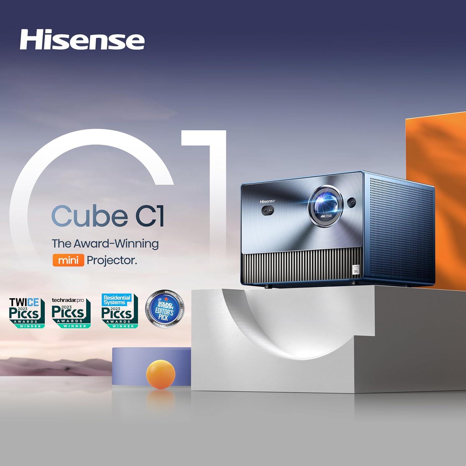 Hisense C1 Trichroma Laser 4K UHD Mini Projector with Dolby Vision, Dolby Atmos, & 1,600 Lumen Brightness