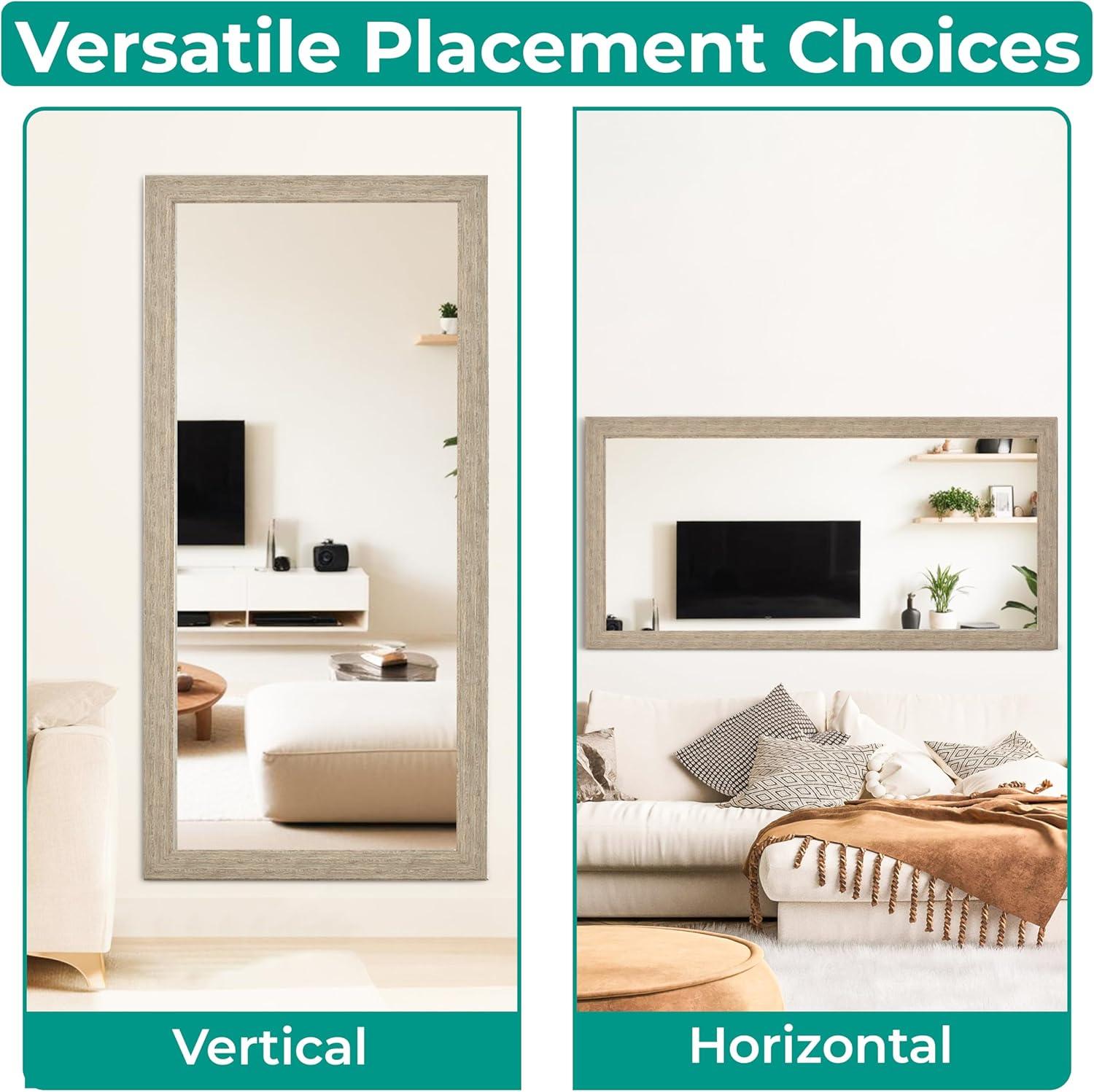 Highland Dunes Lindberg Rectangle Full Length Mirror, Faux Wood Farmhouse Mirror, Floor Mirror