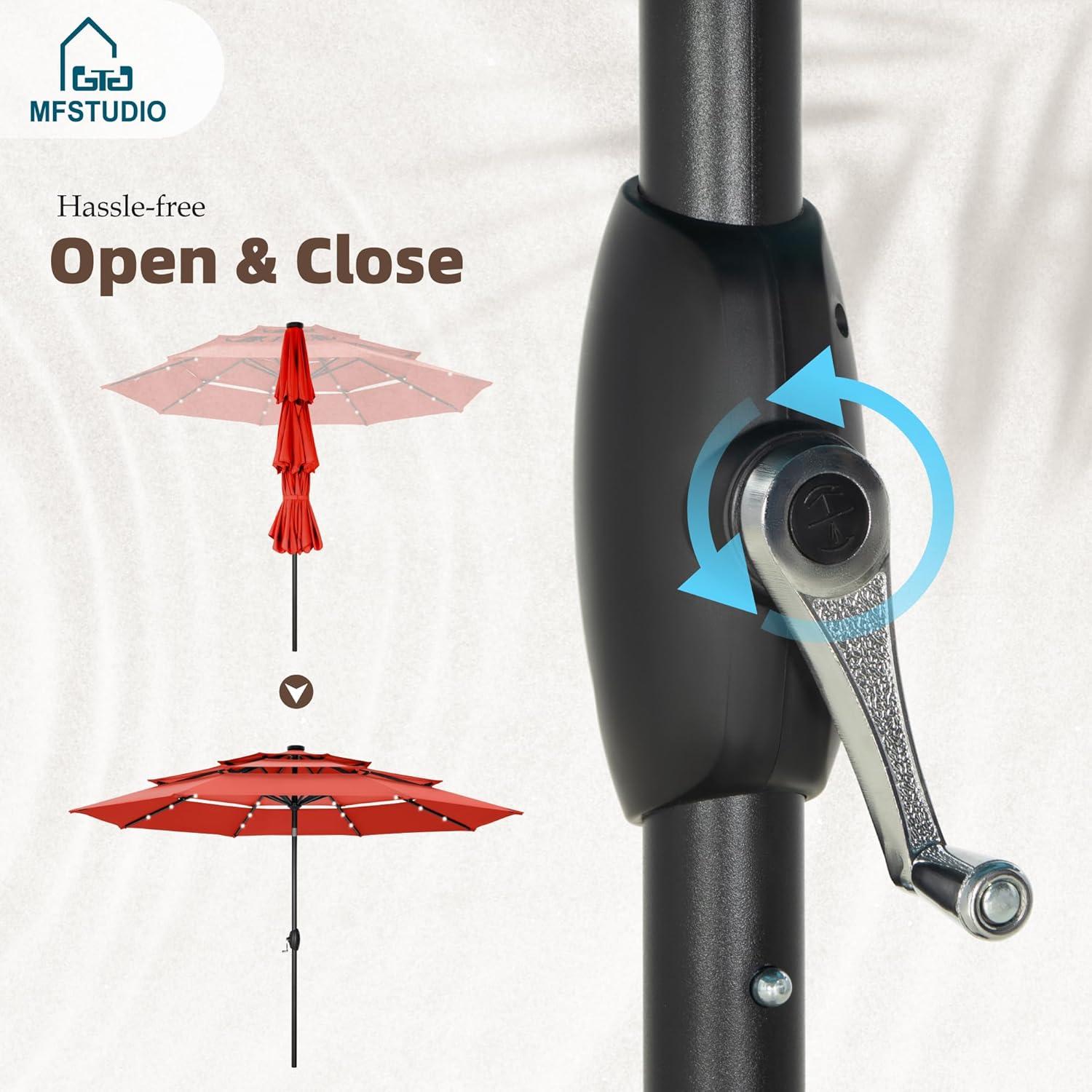 10ft Orange Red Polyester 3-Tier Vented Patio Umbrella with Auto-Tilt