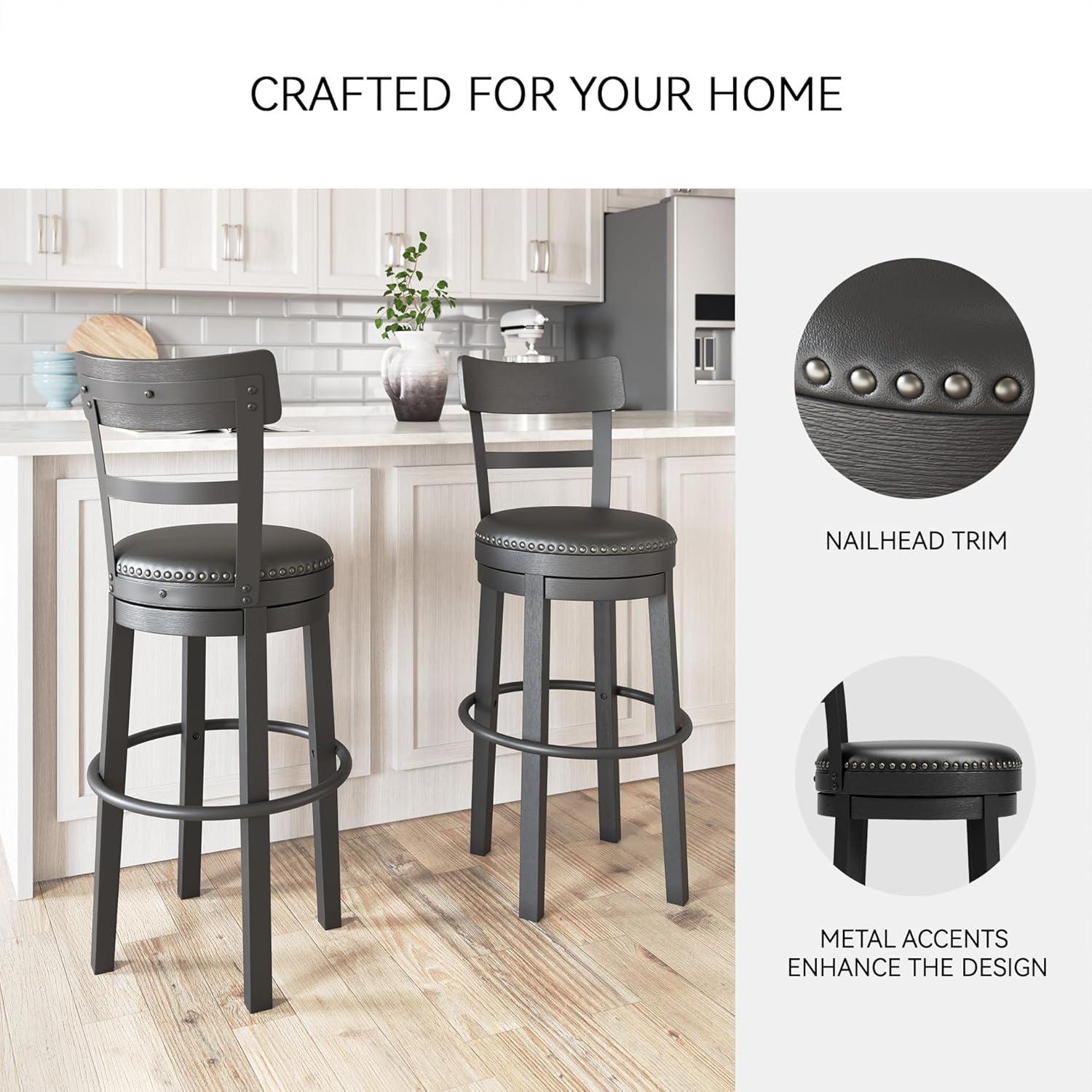 August Grove® Daiah Swivel Upholstered Counter Stool with Solid Wood Frame