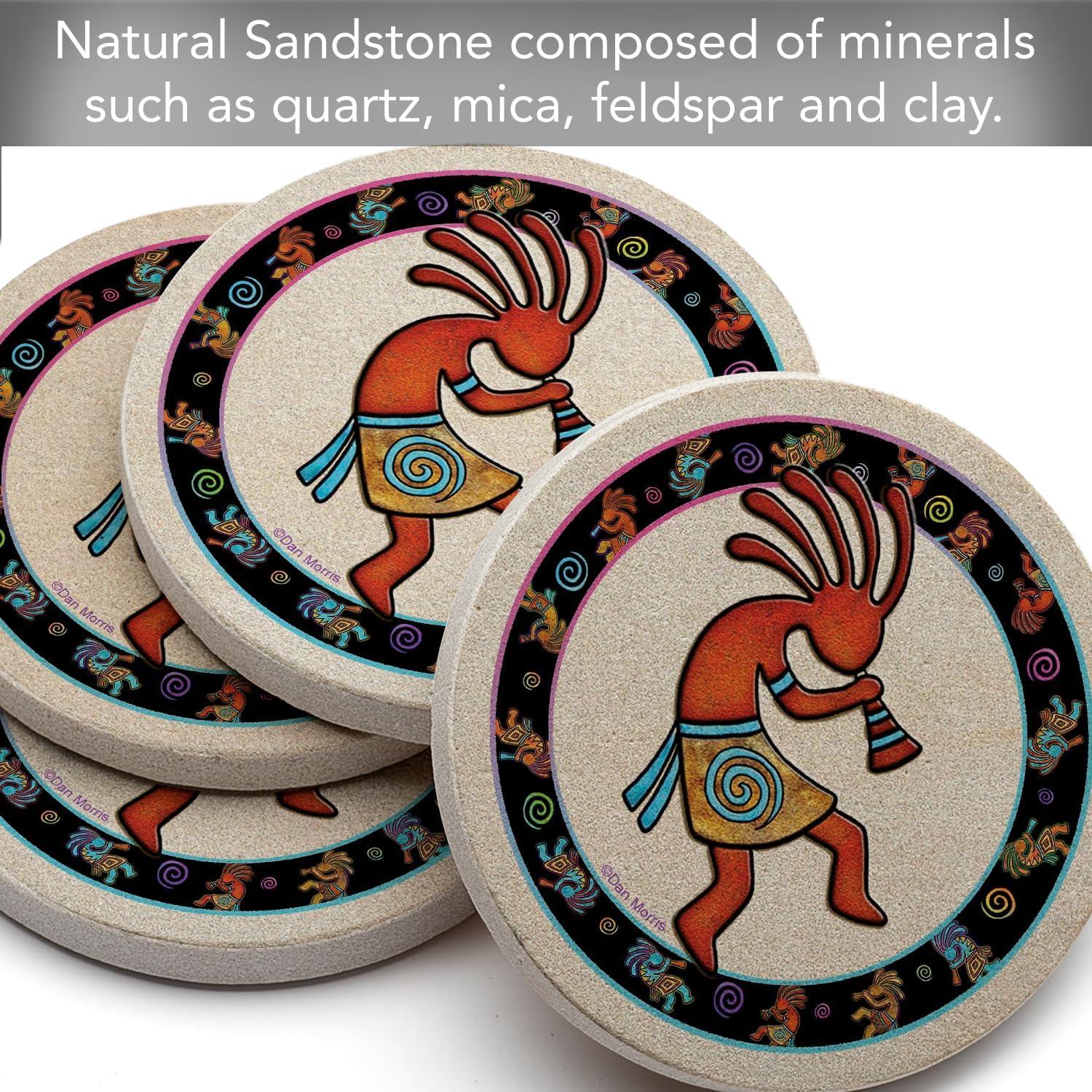 Kokopelli Toss 4-Pack Natural Sandstone Coaster Set (Set of 4)