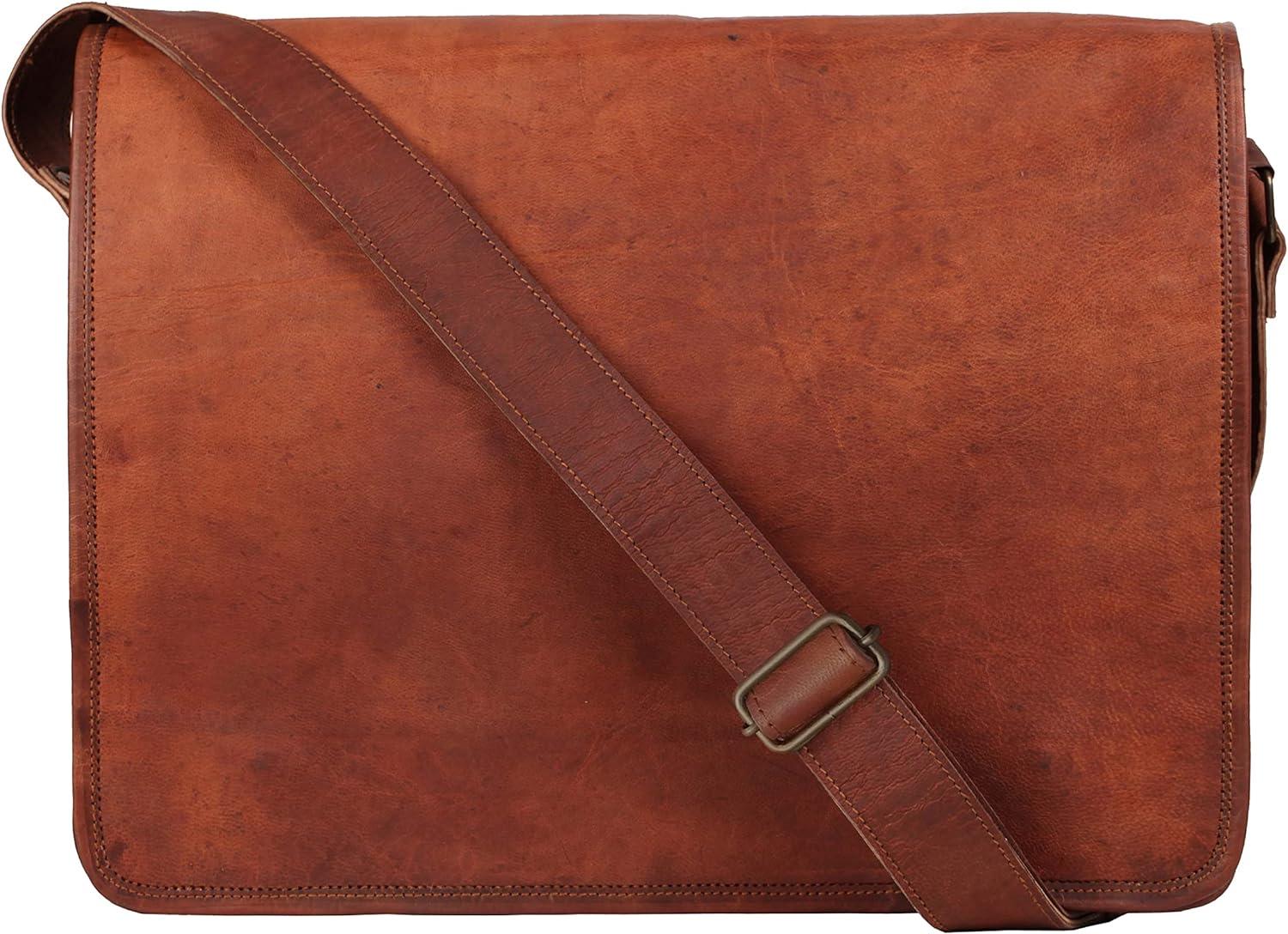 Messenger Bag Genuine Leather (Unisex, Adults, Brown, Medium) by Vintage Gallery!!