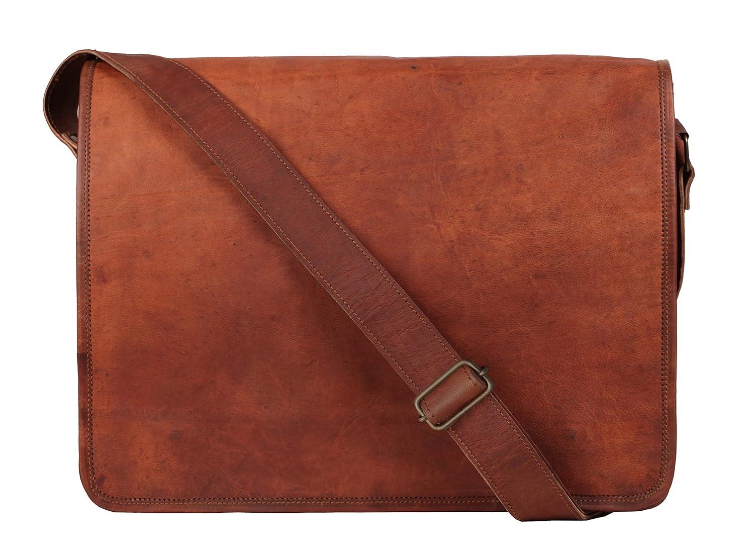 Messenger Bag Genuine Leather (Unisex, Adults, Brown, Medium) by Vintage Gallery!!
