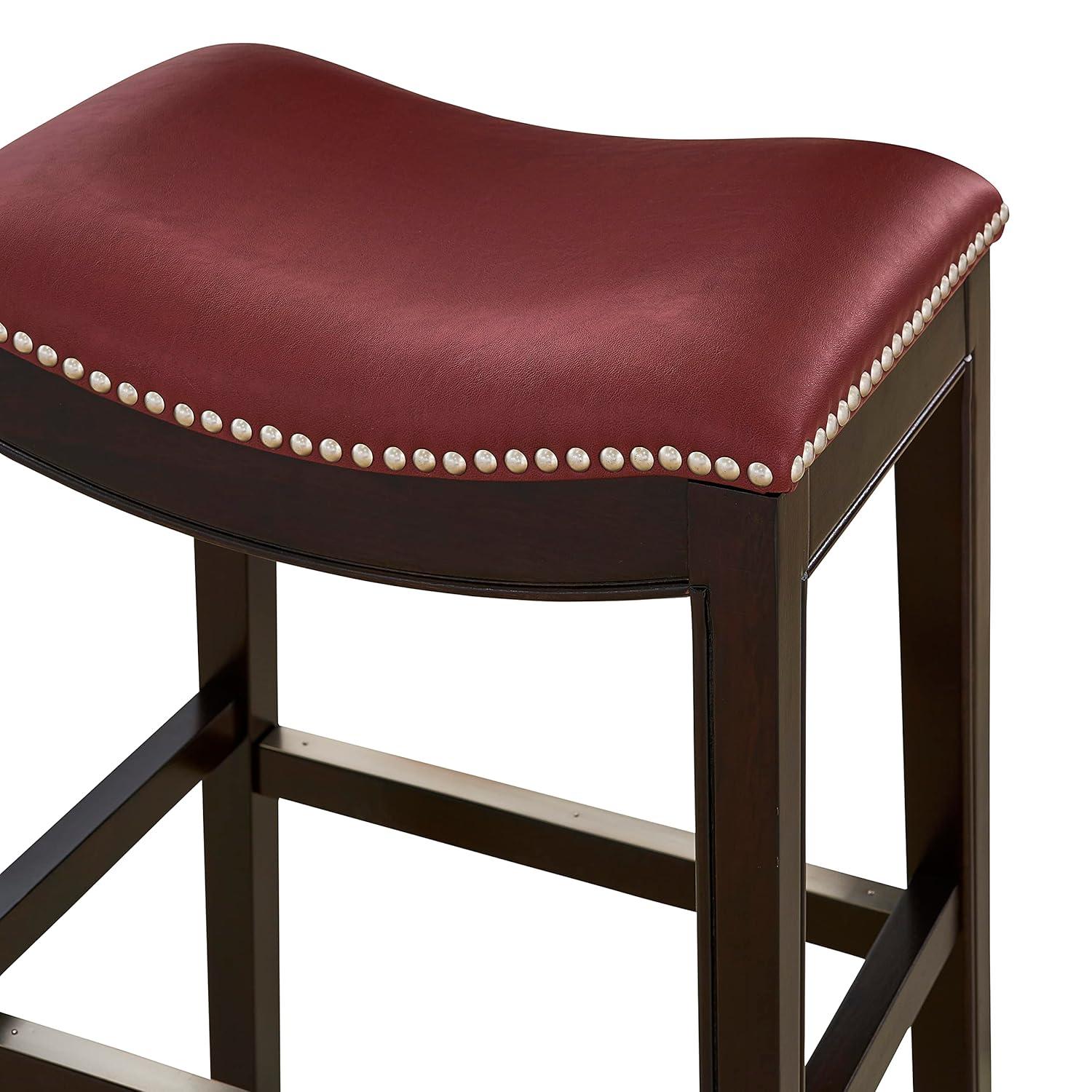 New Ridge Home Goods Julian 30" Faux Leather and Wood Barstool in Red/Espresso