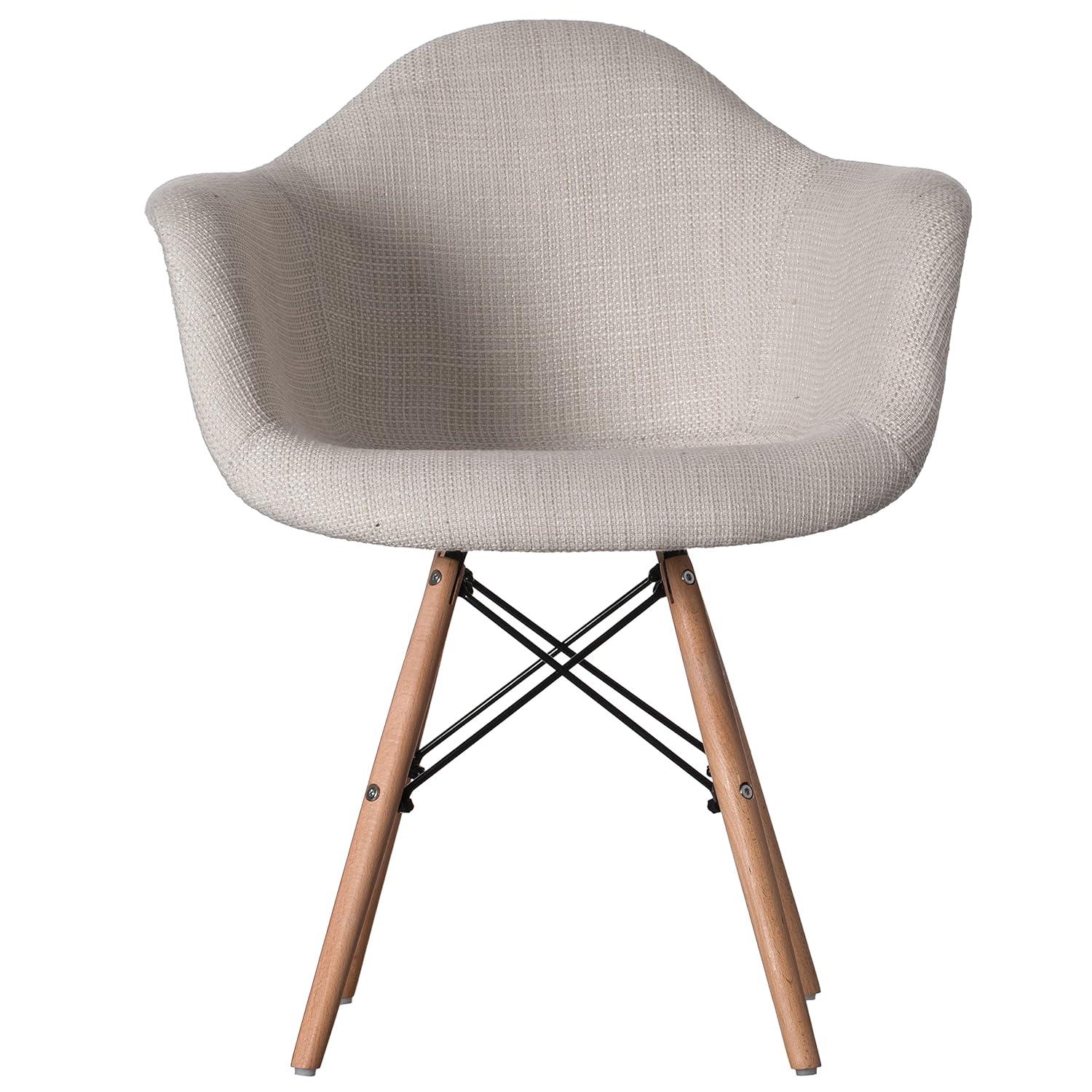 George Oliver Mid-century Modern Style Fabric Lined Armchair With Beech Wooden Legs, Black And White | Wayfair