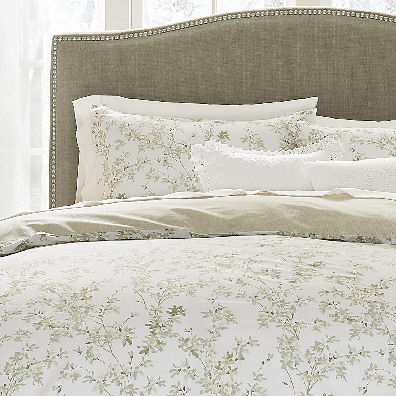 Laura Ashley Lindy Green Cotton Reversible Duvet Cover Set