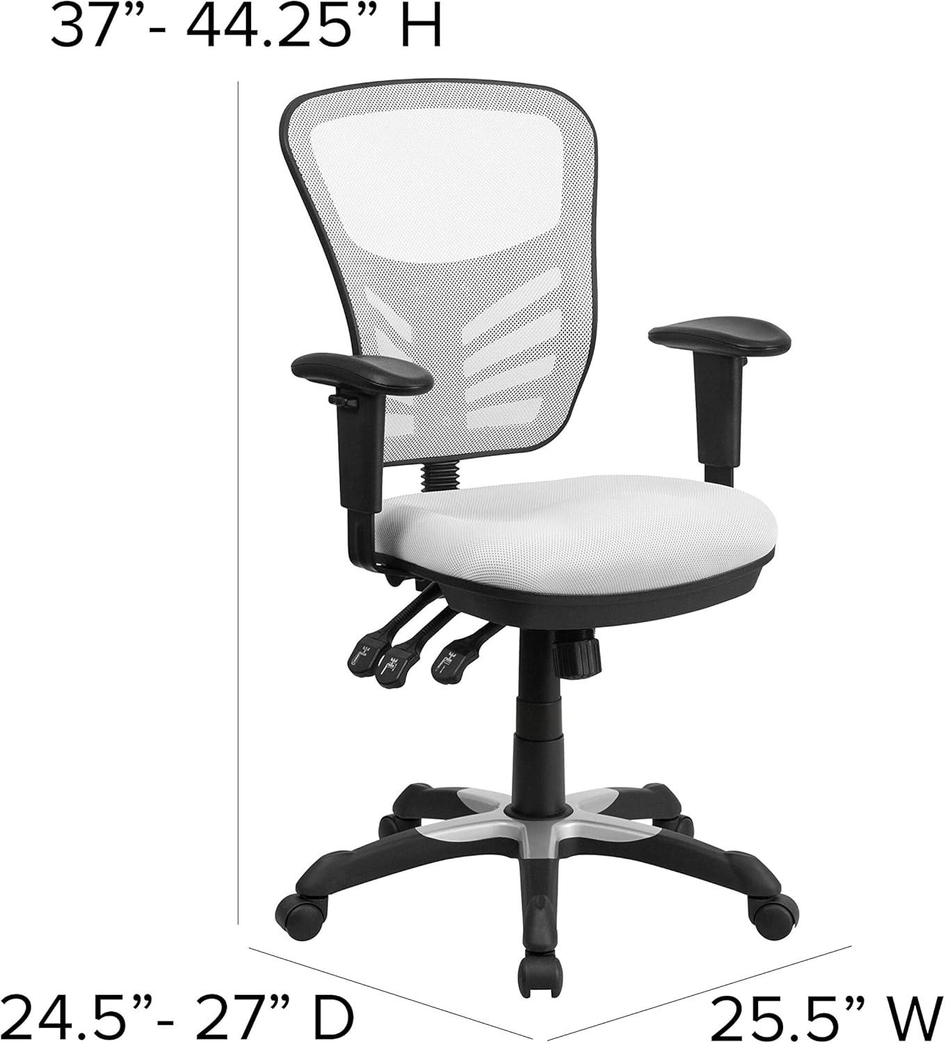 Flash Furniture Mid-Back White Mesh Multifunction Executive Swivel Ergonomic Office Chair with Adjustable Arms
