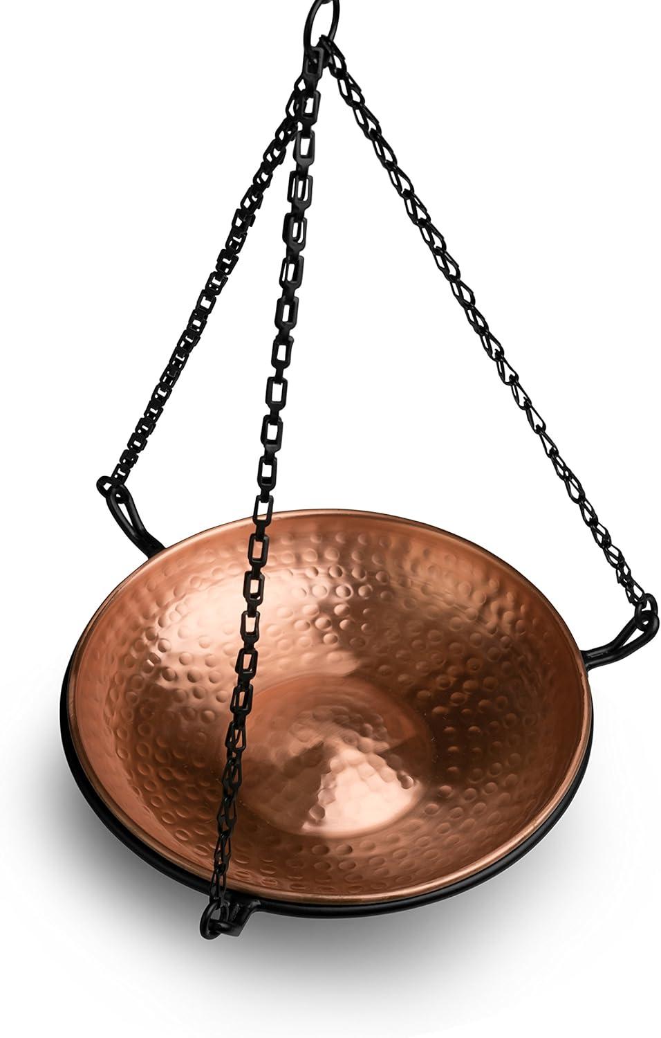 Monarch Abode Pure Copper 11 inch Diameter Bird Bath, Bird Feeder with Hanging Chain