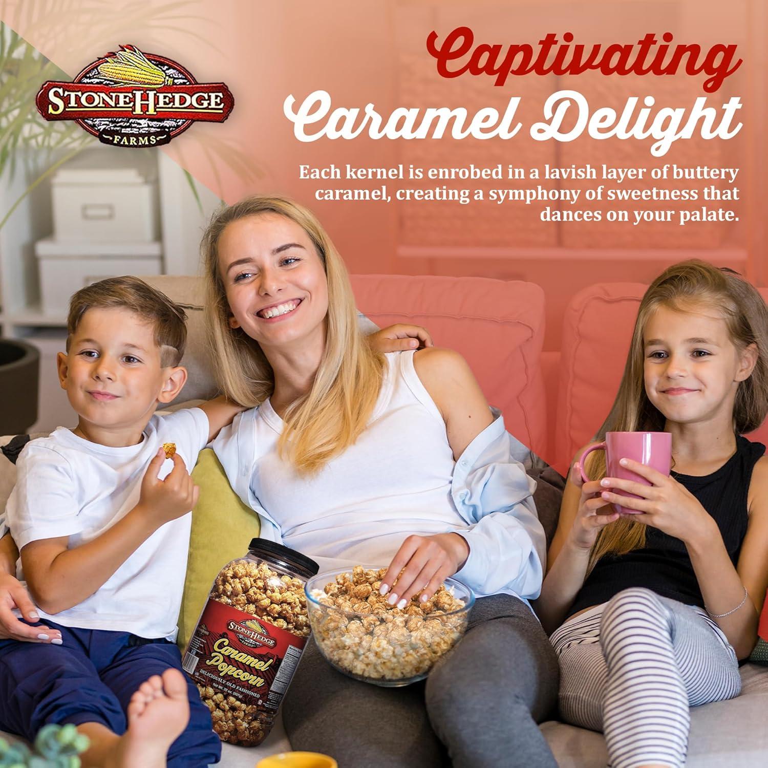 StoneHedge Farms Caramel Popcorn Deliciously Old Fashioned 32 oz. Tall Tub! 2 lbs. of Deliciousness! Made in the USA!
