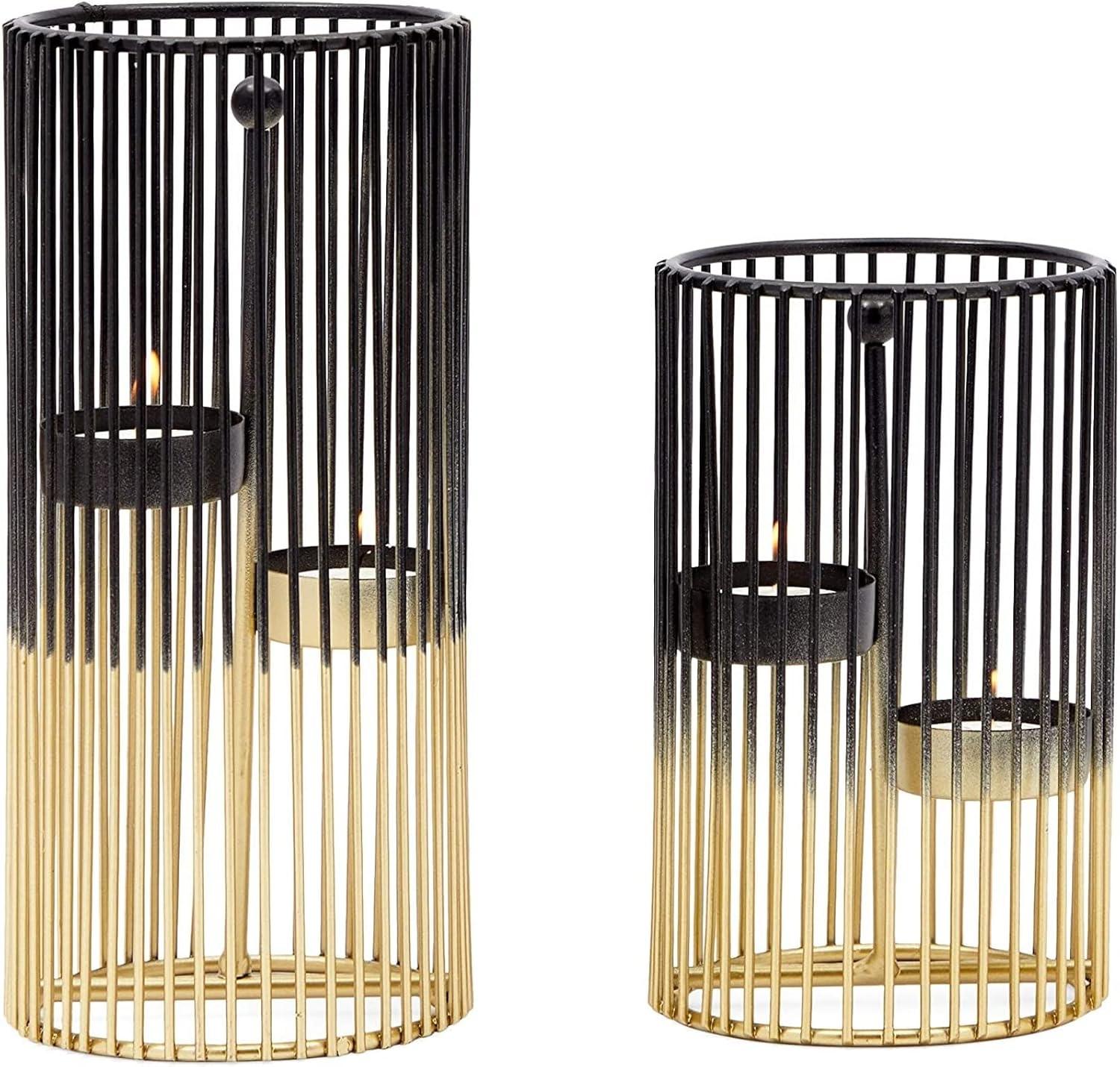 Juvale Set of 2 Black and Gold Geometric Candle Holders for Modern Table Decor, 2 Sizes