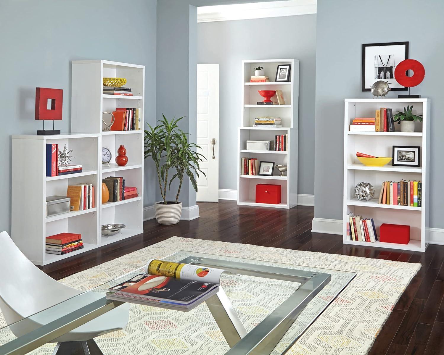 Adjustable White Laminate Wood Bookcase with Cable Management