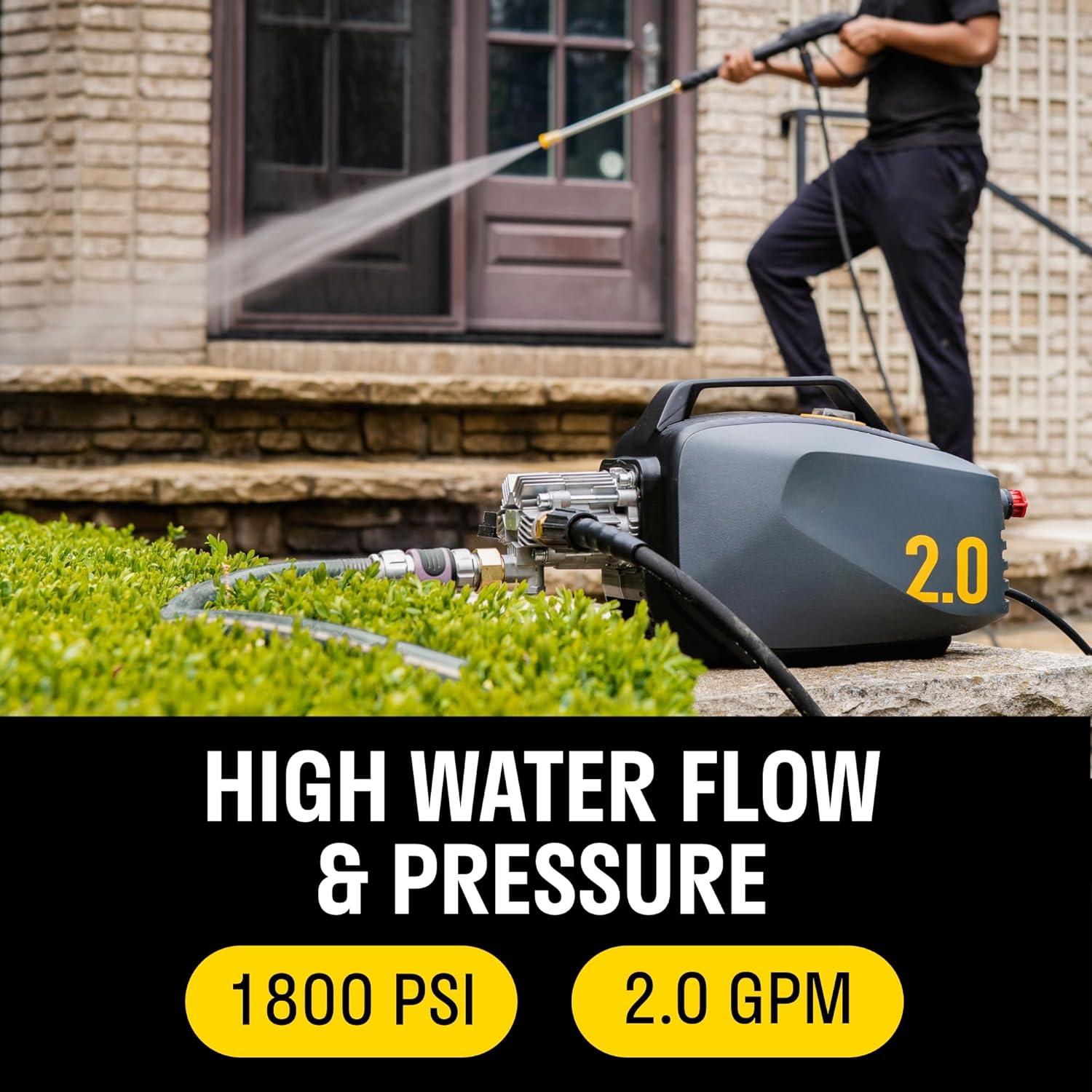 ACTIVE 2.0 Electric Pressure Washer - 2.0 GPM Flow and 1800 PSI Peak Pressure, Pressure washers for Power Wash, Power Washers Electric Powered, Wall Mount Pressure Washer, Hidrolavadora Electrica
