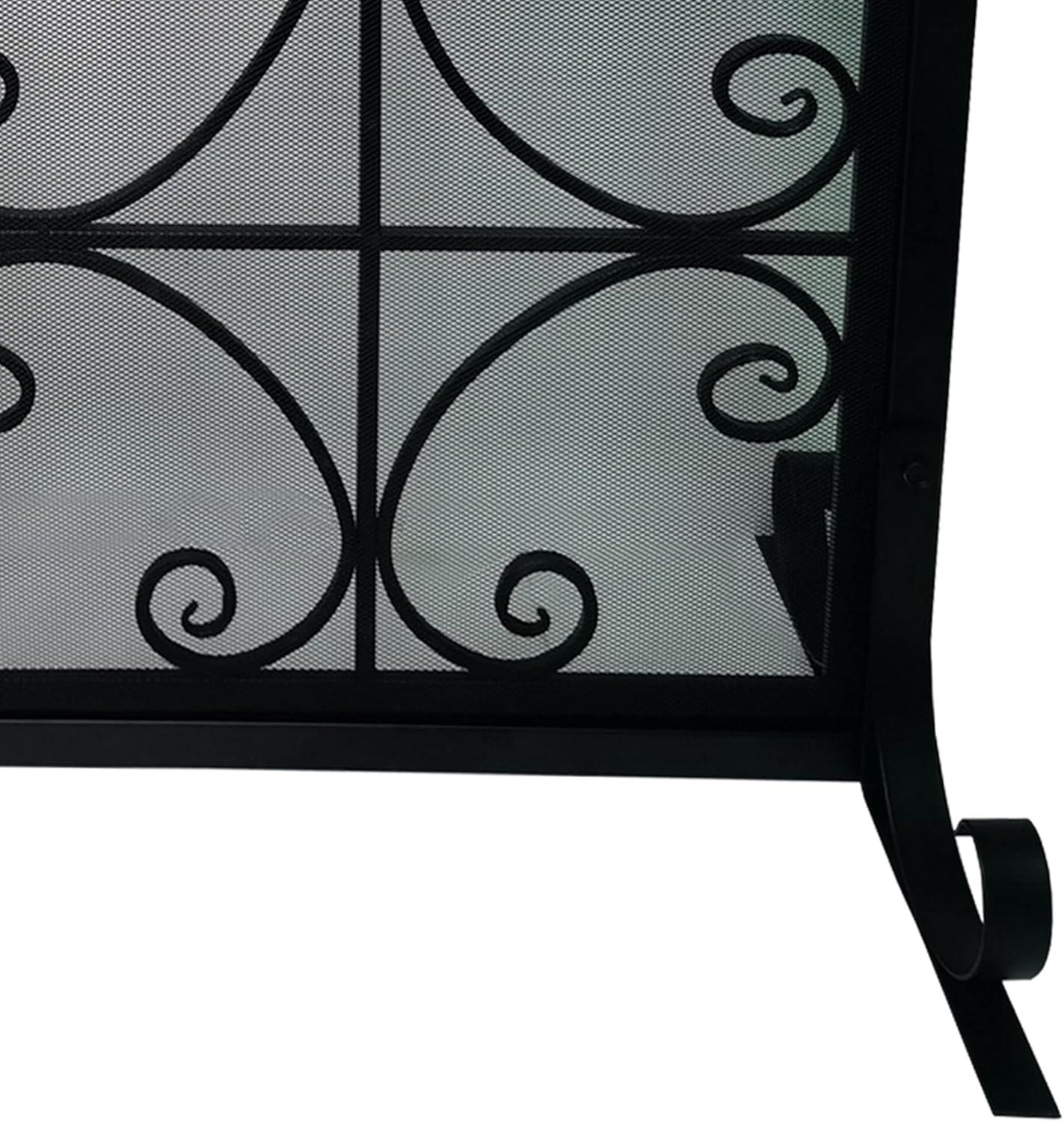 The Urban Port UPT-232048 43 in. Mesh Design Scrollwork 2 Door Iron Fireplace Screen, Black