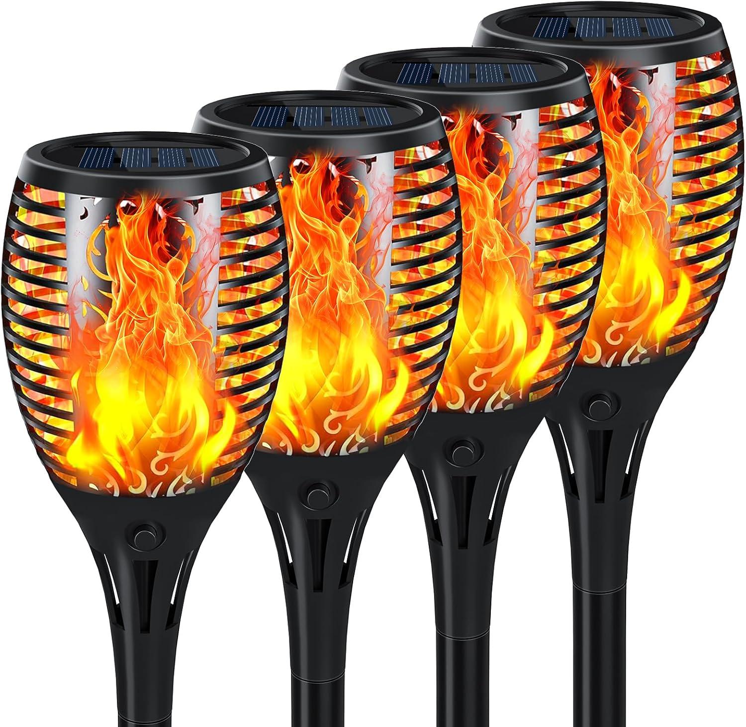 4 Pack Solar Lights Outdoor, Solar Torch Lights Outdoor Flickering Flame for Outdoor Decorations, Waterproof Garden Light Solar Powered , Torches Flame Light for Outside Yard Patio Lawn Garden Decor